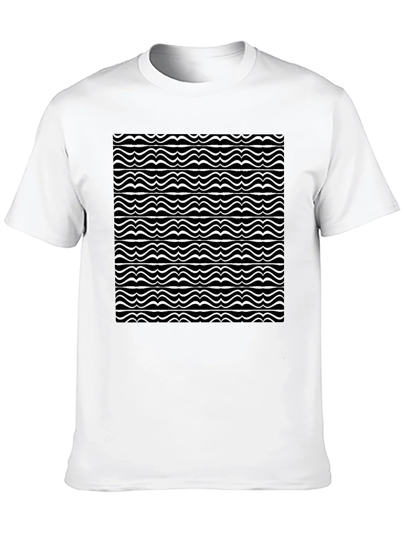 Camiseta Negra con Ondas Abstractas Blancas