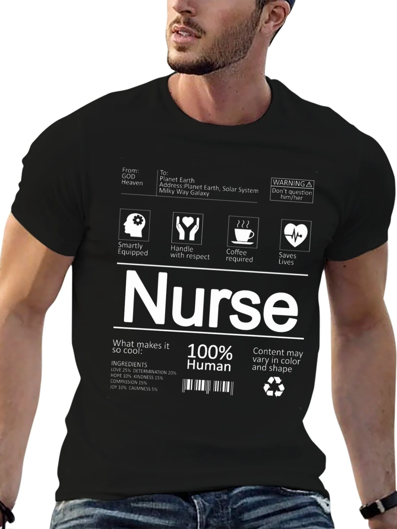 Camiseta Negra Nurse 100% Humano