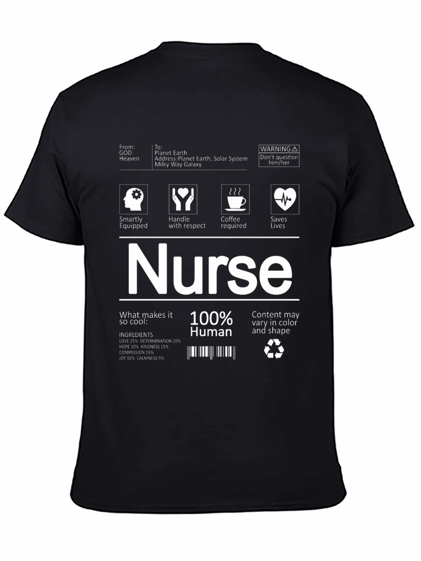 Camiseta Negra Nurse 100% Humano