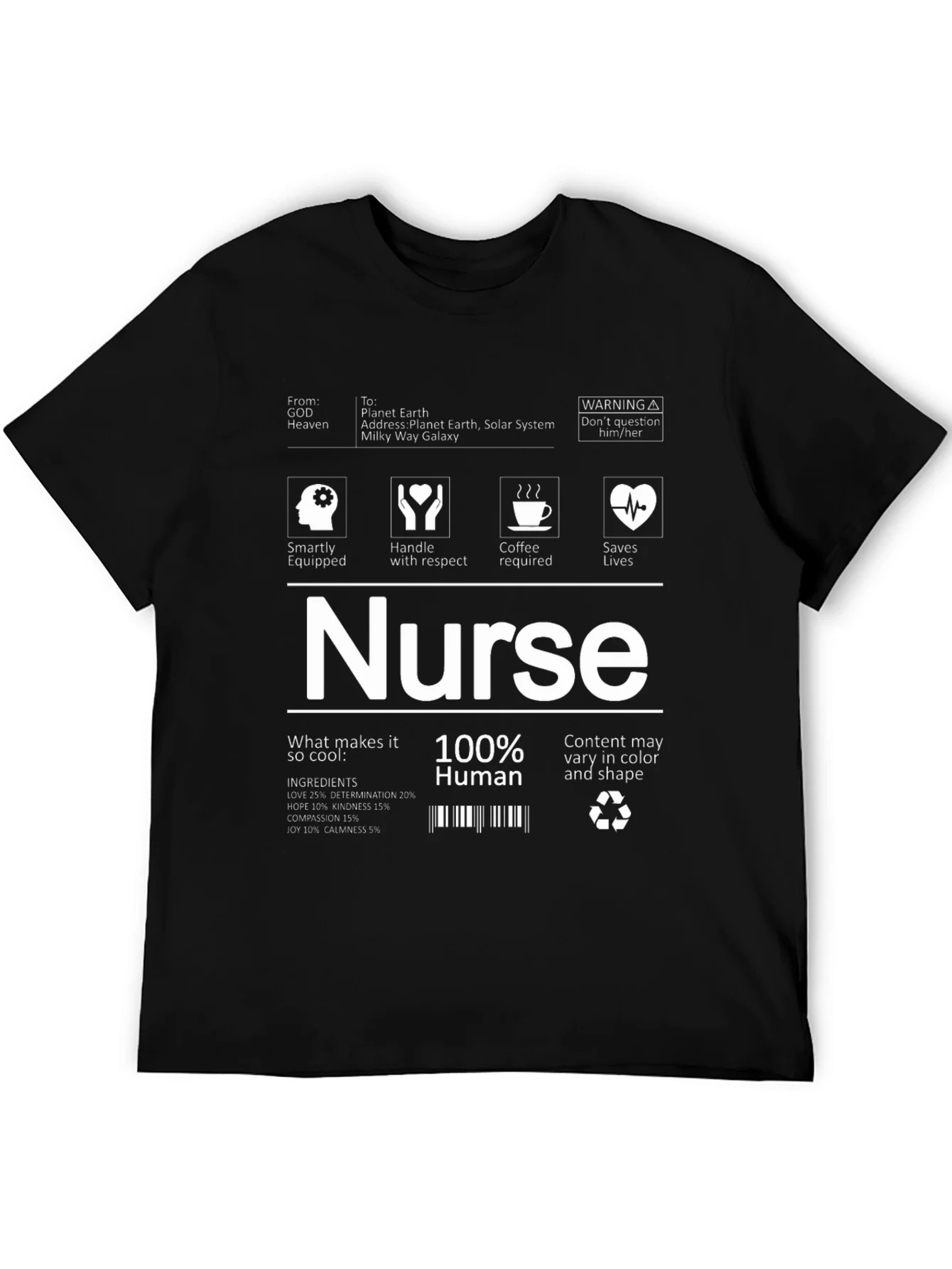 Camiseta Negra Nurse 100% Humano