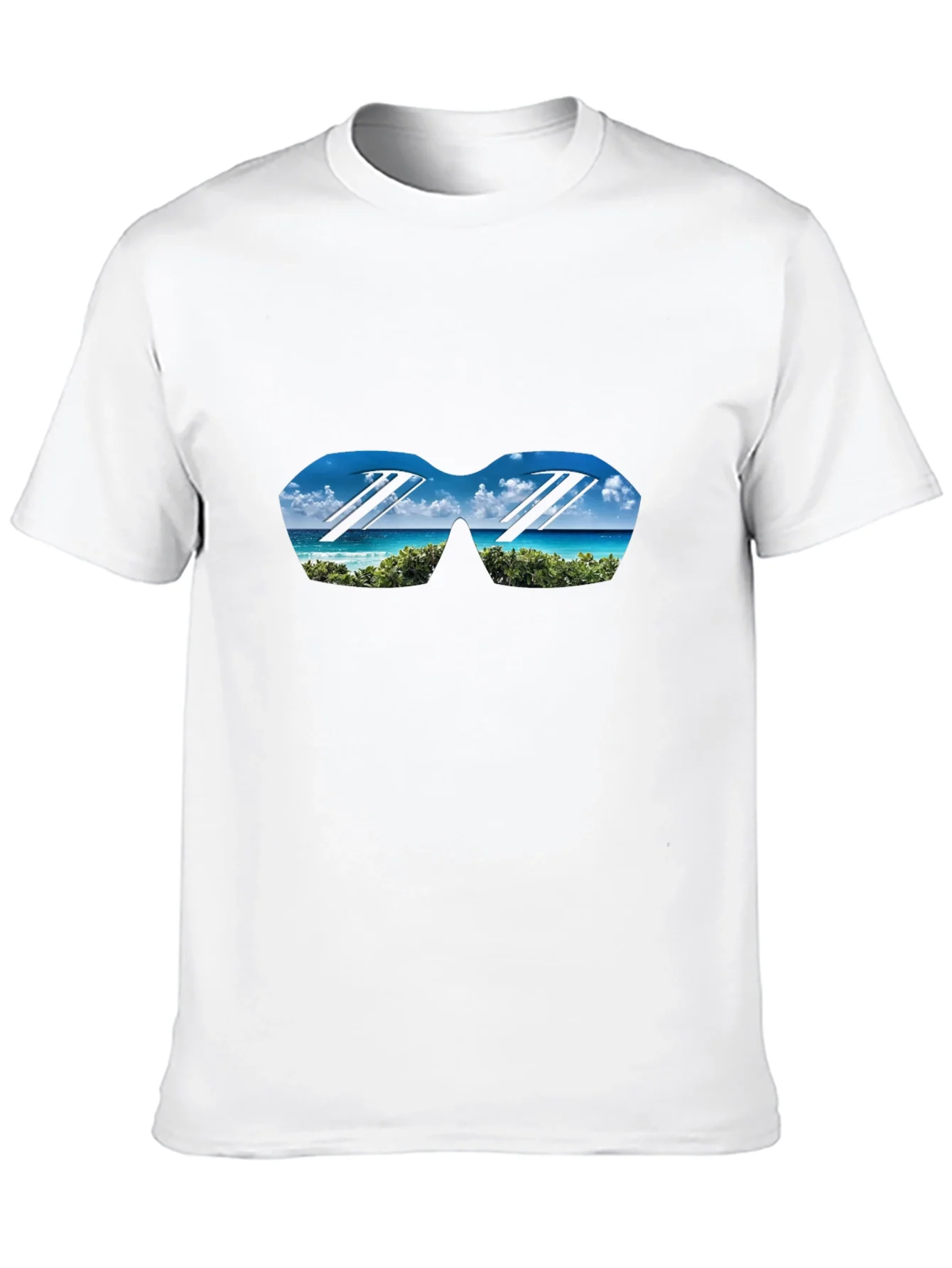 Camiseta Negra con Dise?o de Playa en Gafas