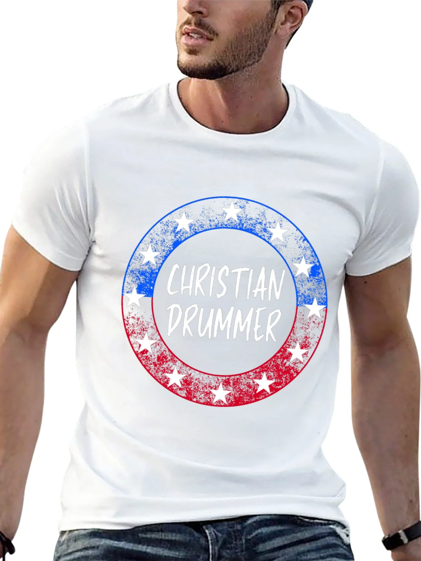 Camiseta Cristiana de Baterista con Dise?o Patri¨®tico