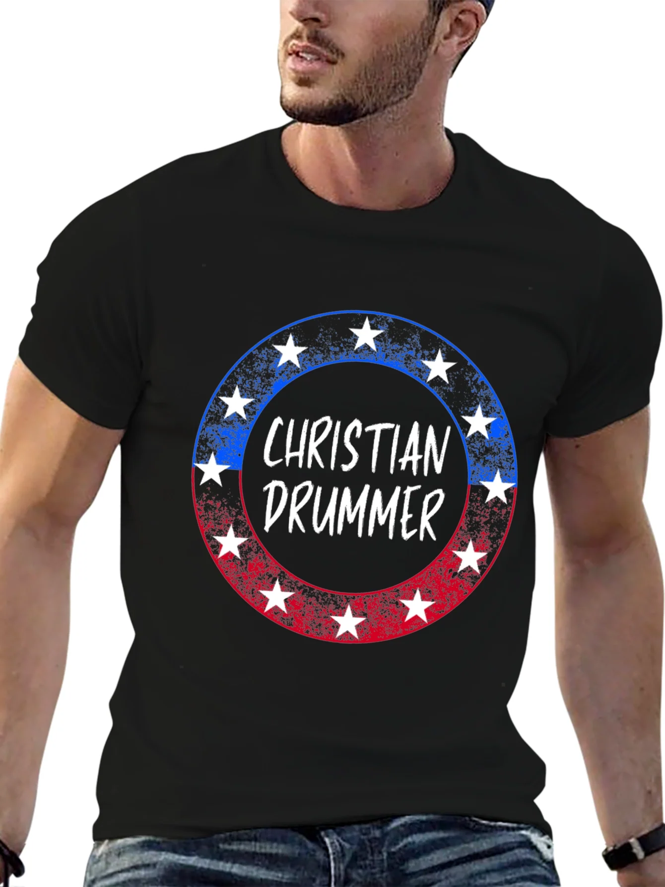 Camiseta Cristiana de Baterista con Dise?o Patri¨®tico