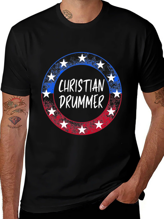 Camiseta Cristiana de Baterista con Dise?o Patri¨®tico