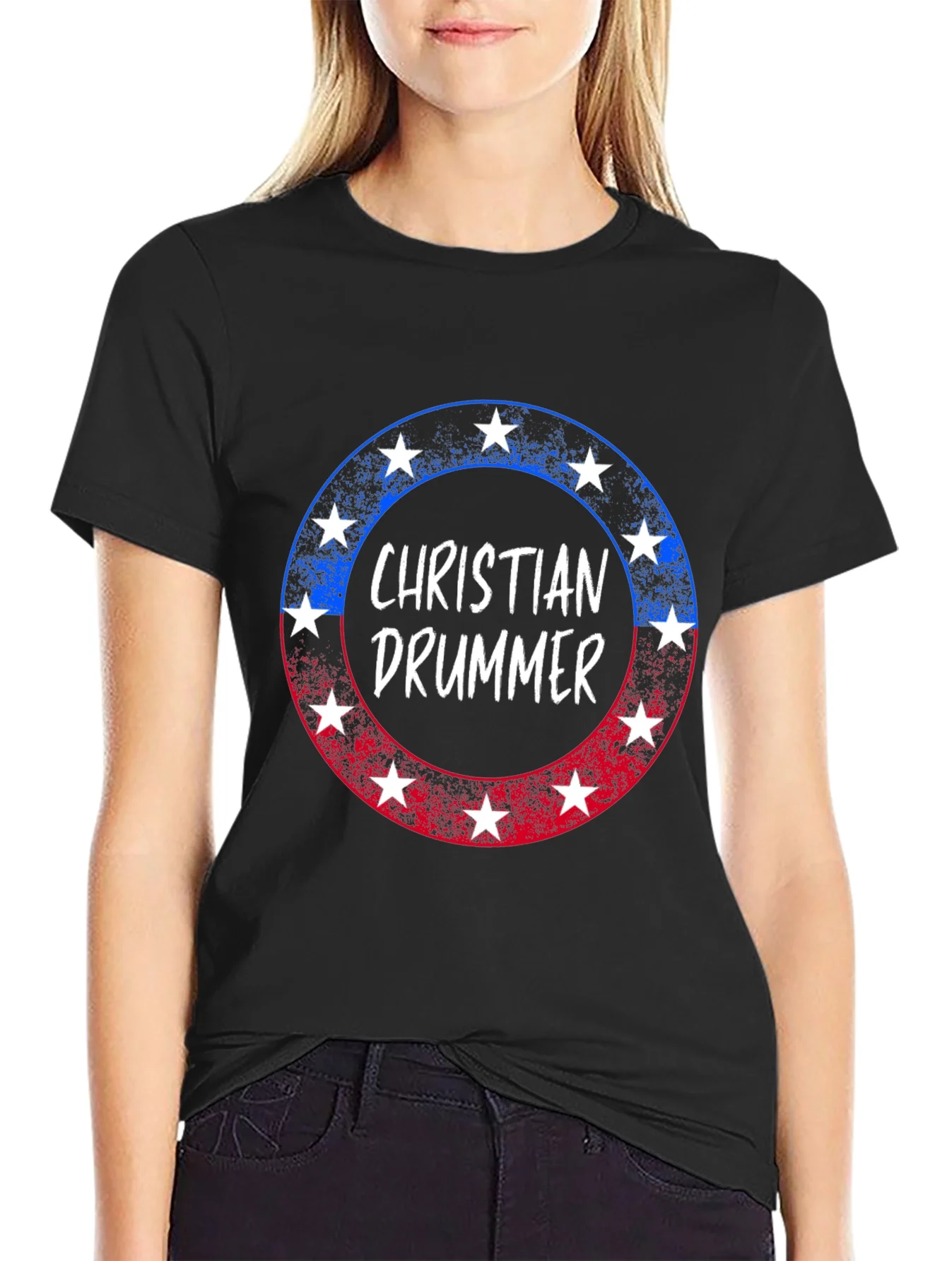 Camiseta Cristiana de Baterista con Dise?o Patri¨®tico