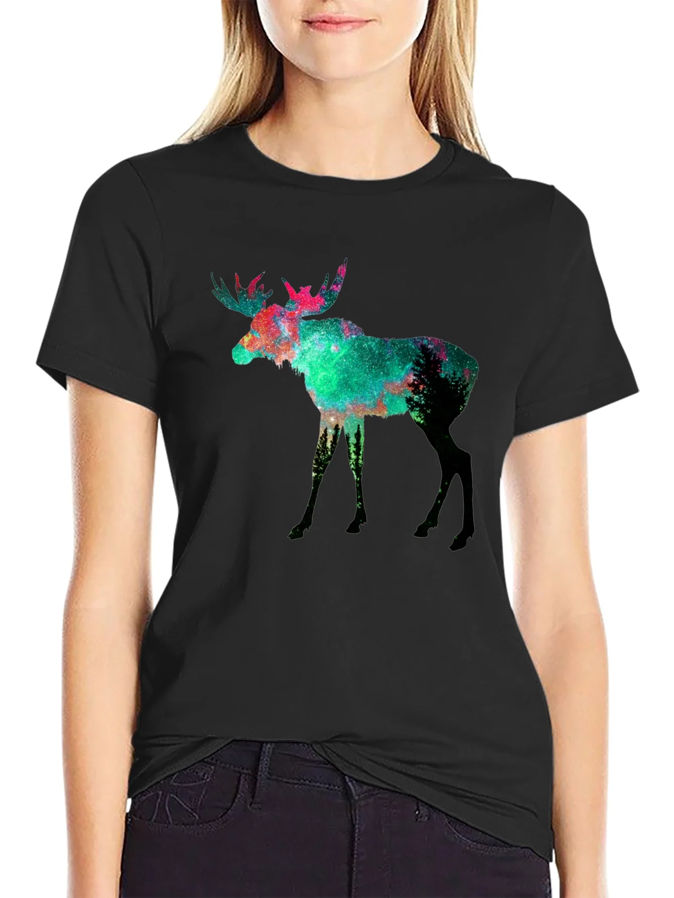 Rebbecca Galaxy Moose Graphic Tee - Mens Black T-Shirt