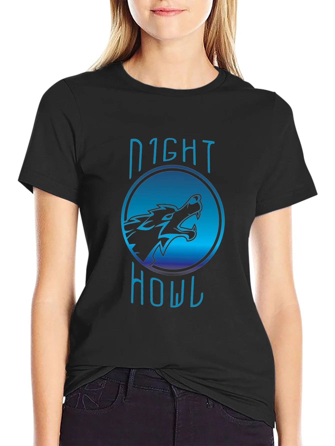 Camiseta Negra Night Howl Dise?o Lobo