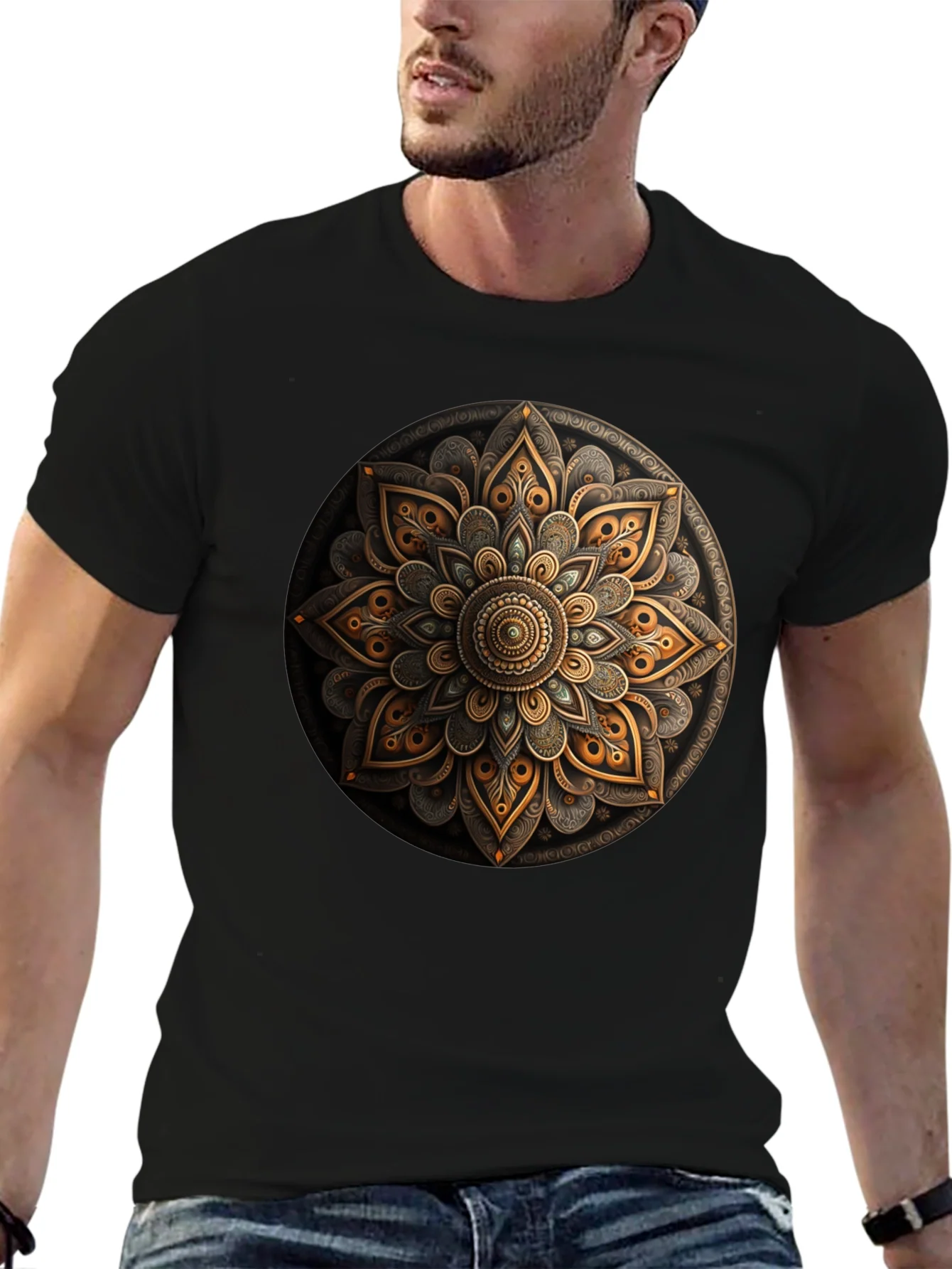 Rebbecca Mandala Art Graphic Print Black T-Shirt