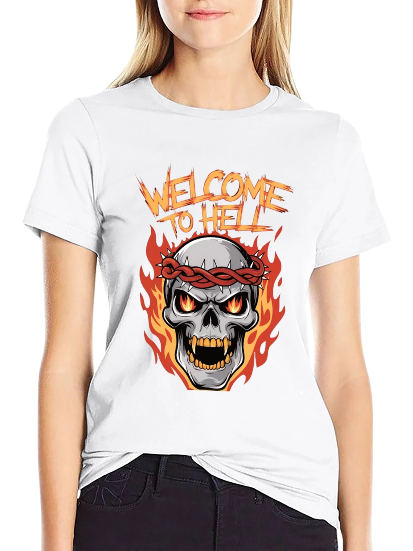 Camiseta Negra Welcome to Hell Calavera en Llamas