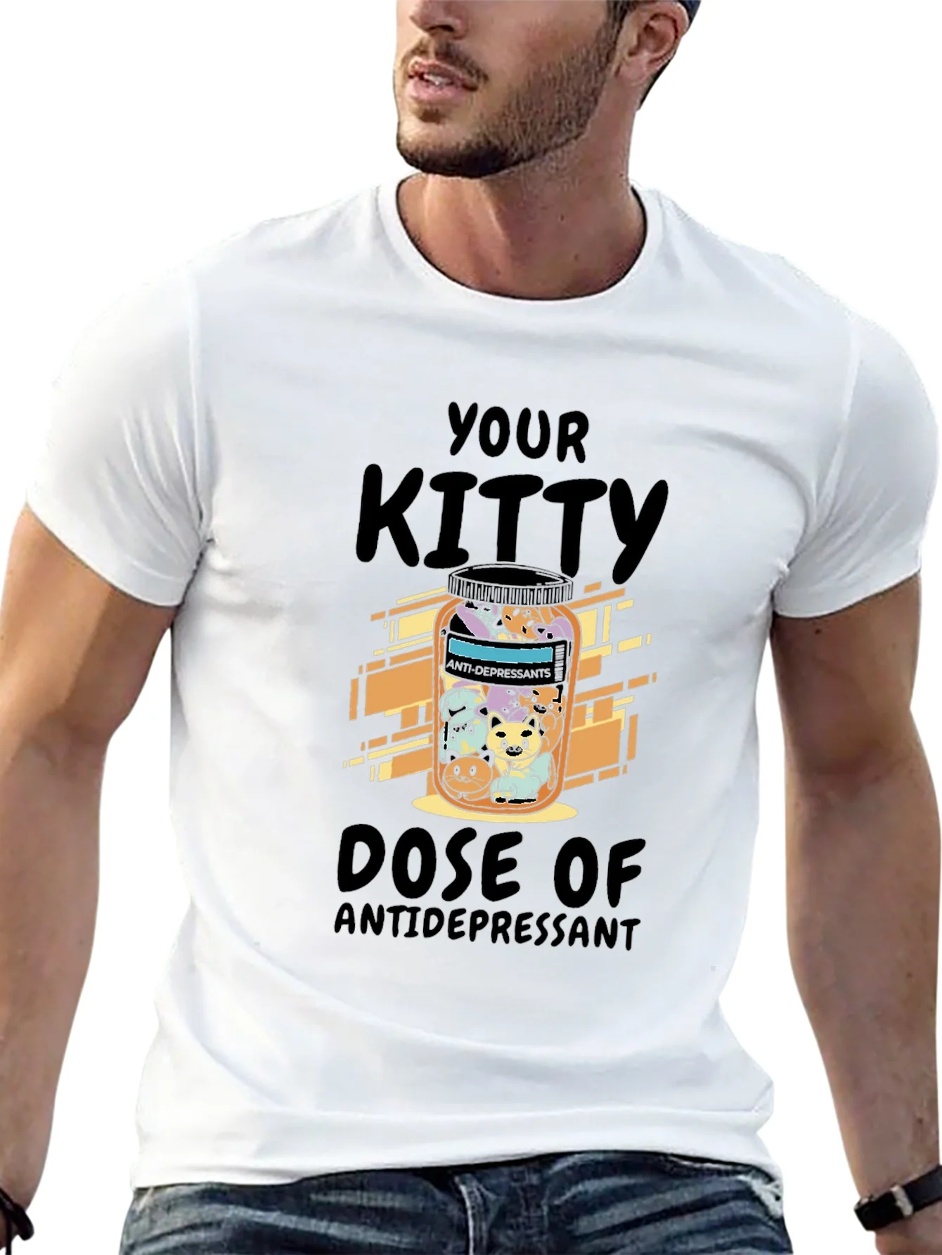 Camiseta Negra Tu Dosis de Gatitos Antidepresivos