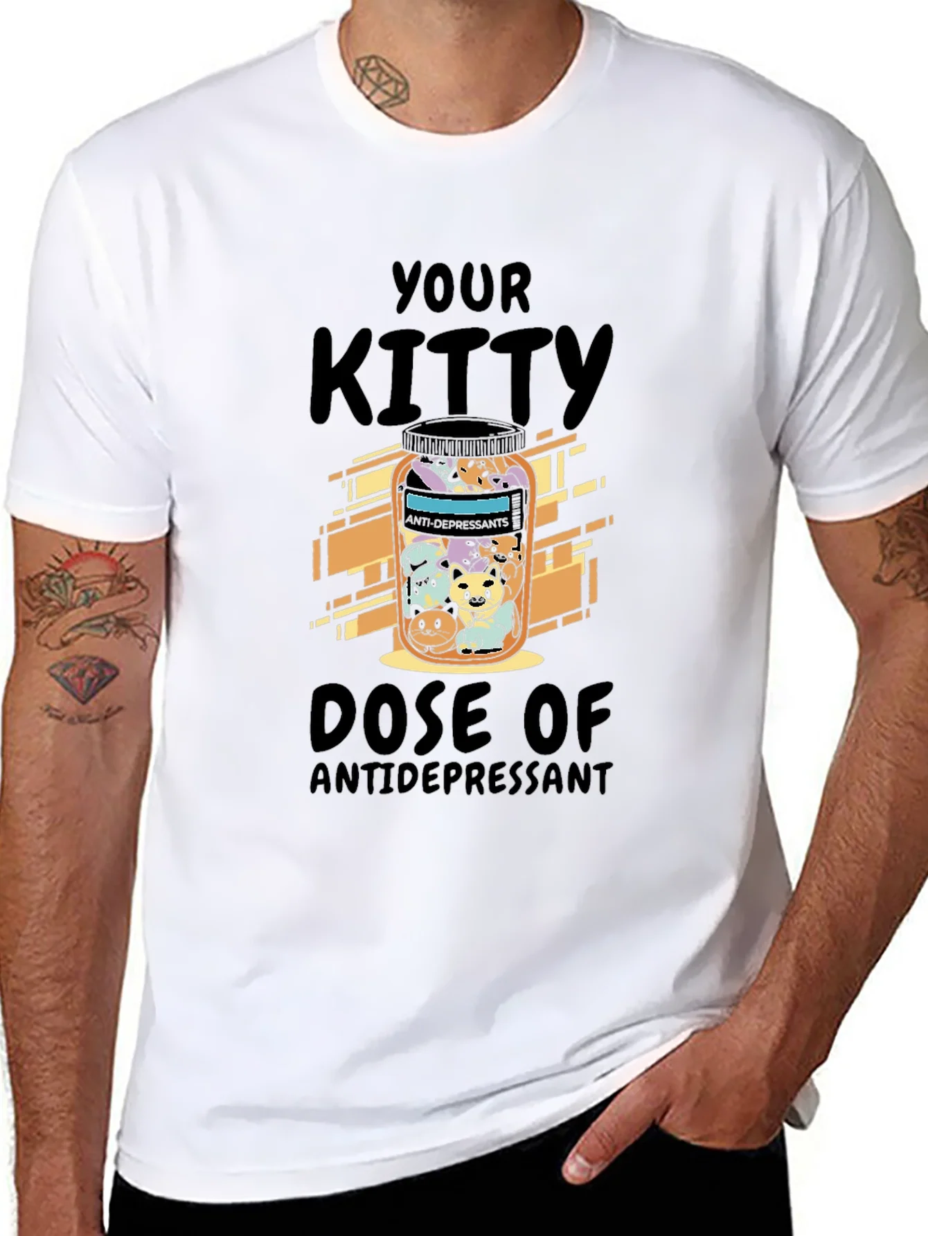 Camiseta Negra Tu Dosis de Gatitos Antidepresivos
