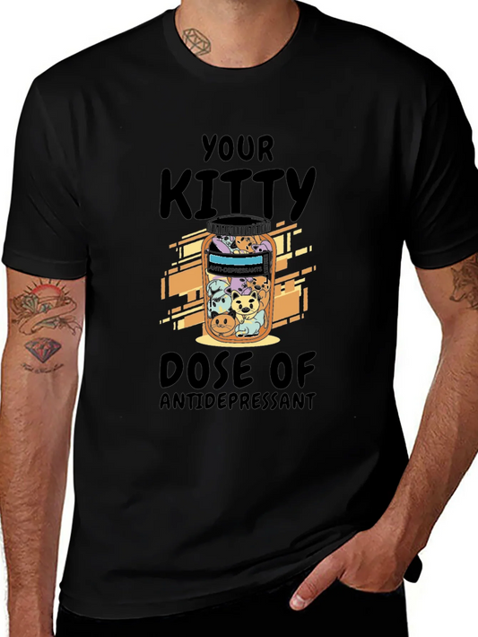 Camiseta Negra Tu Dosis de Gatitos Antidepresivos