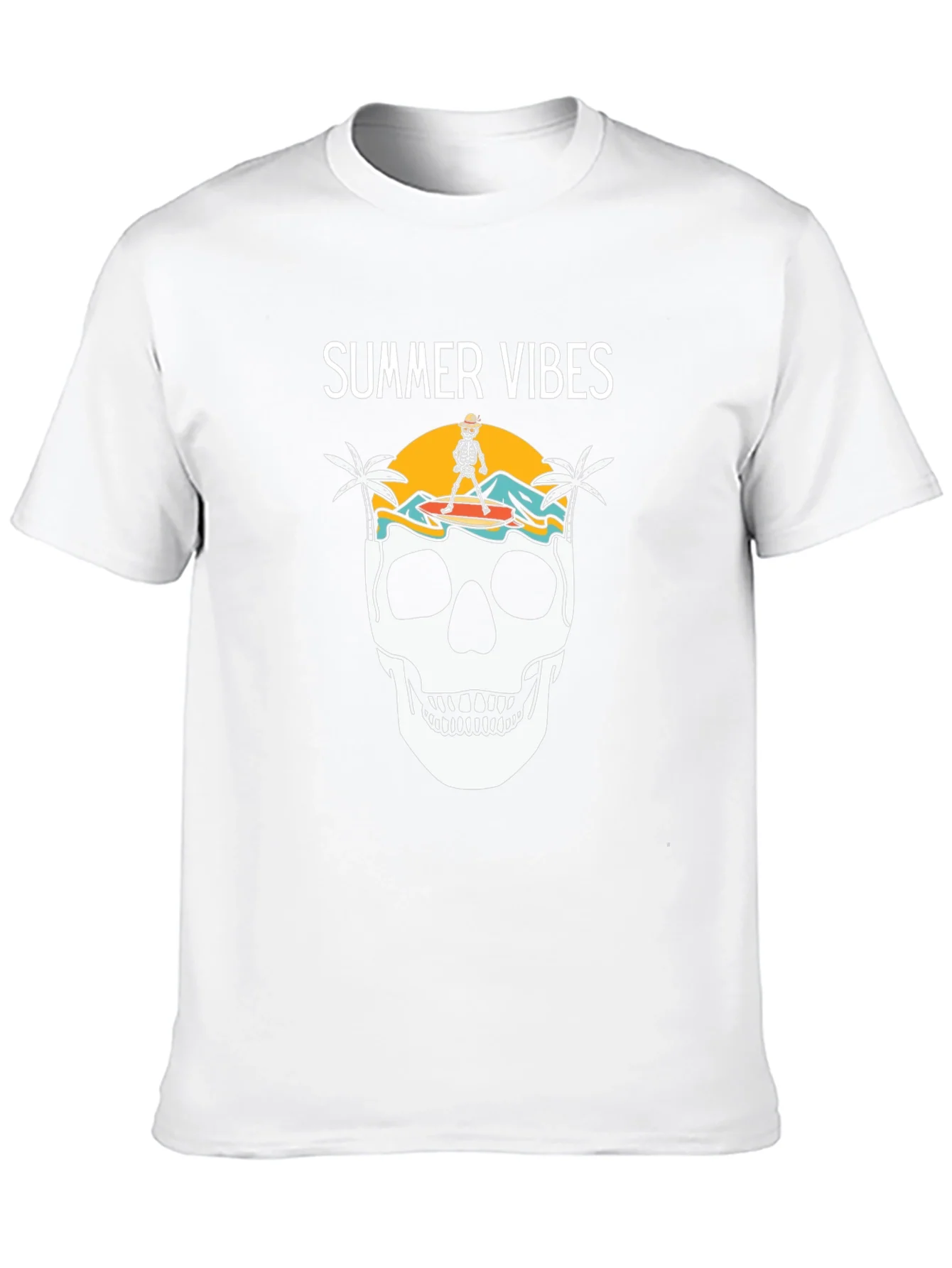 Camiseta Negra Summer Vibes con Calavera Surfista