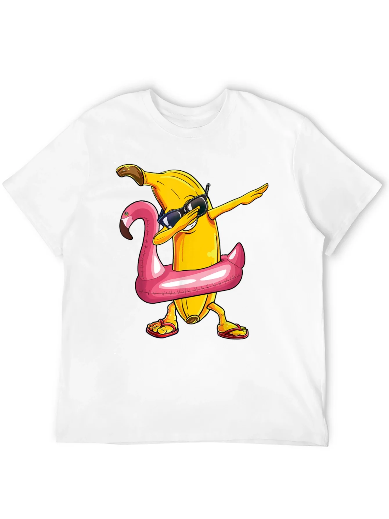 Camiseta Negra: Pl¨¢tano Dabbing en Flotador Flamingo