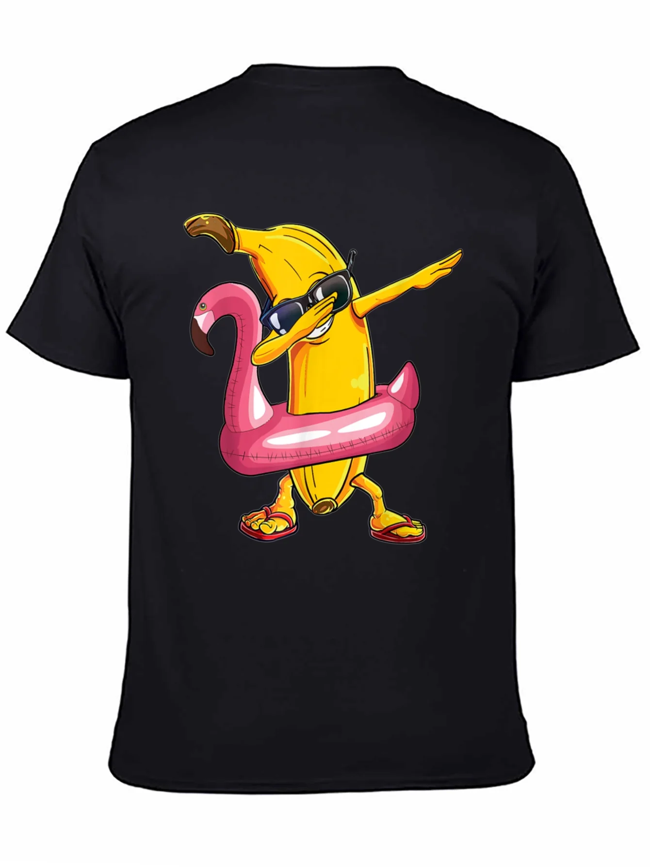 Camiseta Negra: Pl¨¢tano Dabbing en Flotador Flamingo
