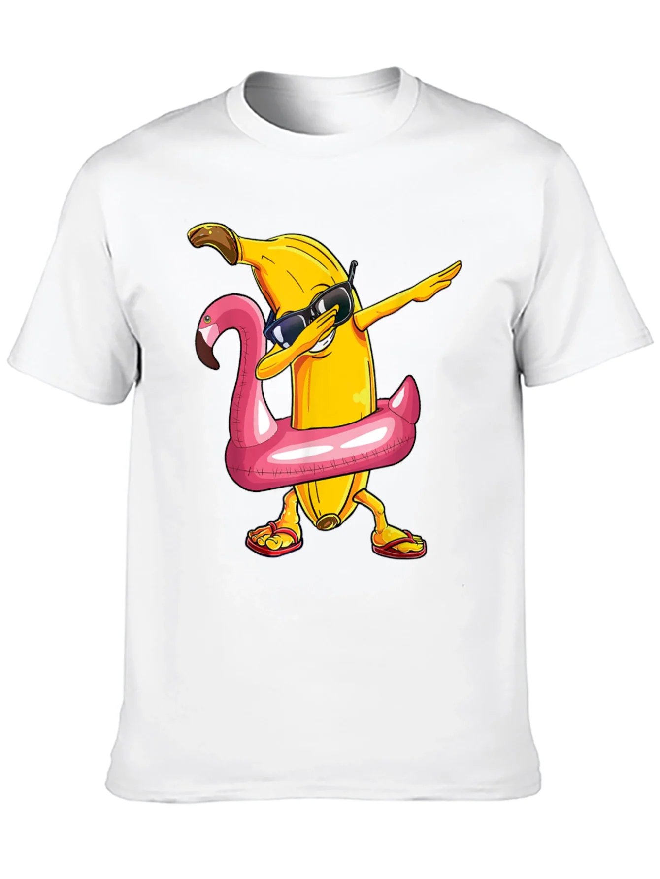 Camiseta Negra: Pl¨¢tano Dabbing en Flotador Flamingo