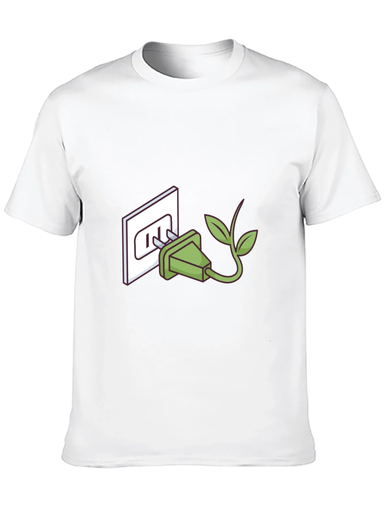 Camiseta Negra Eco-Amigable: Enchufe con Hojas