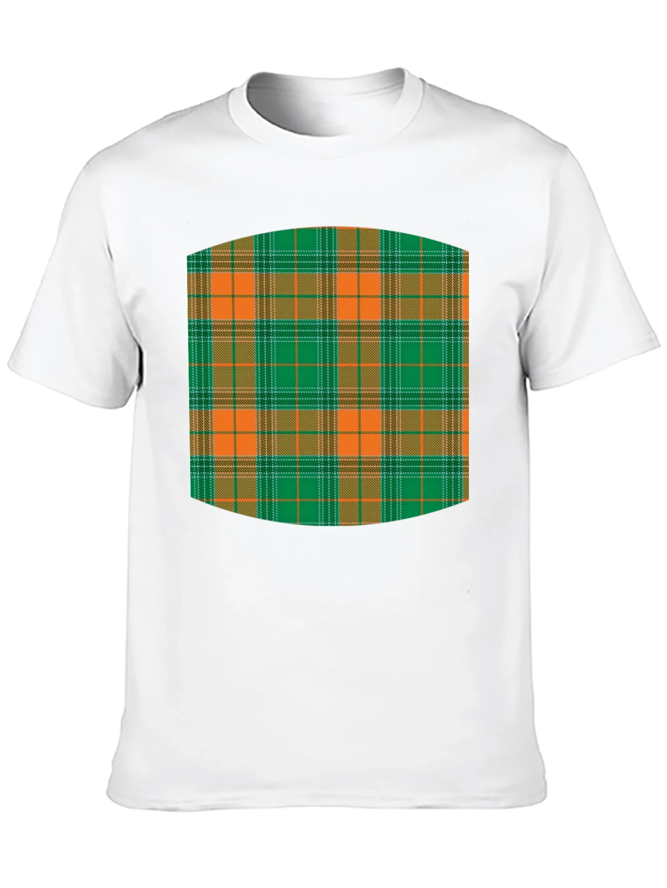 Camiseta Negra Estampado Tart¨¢n Naranja y Verde