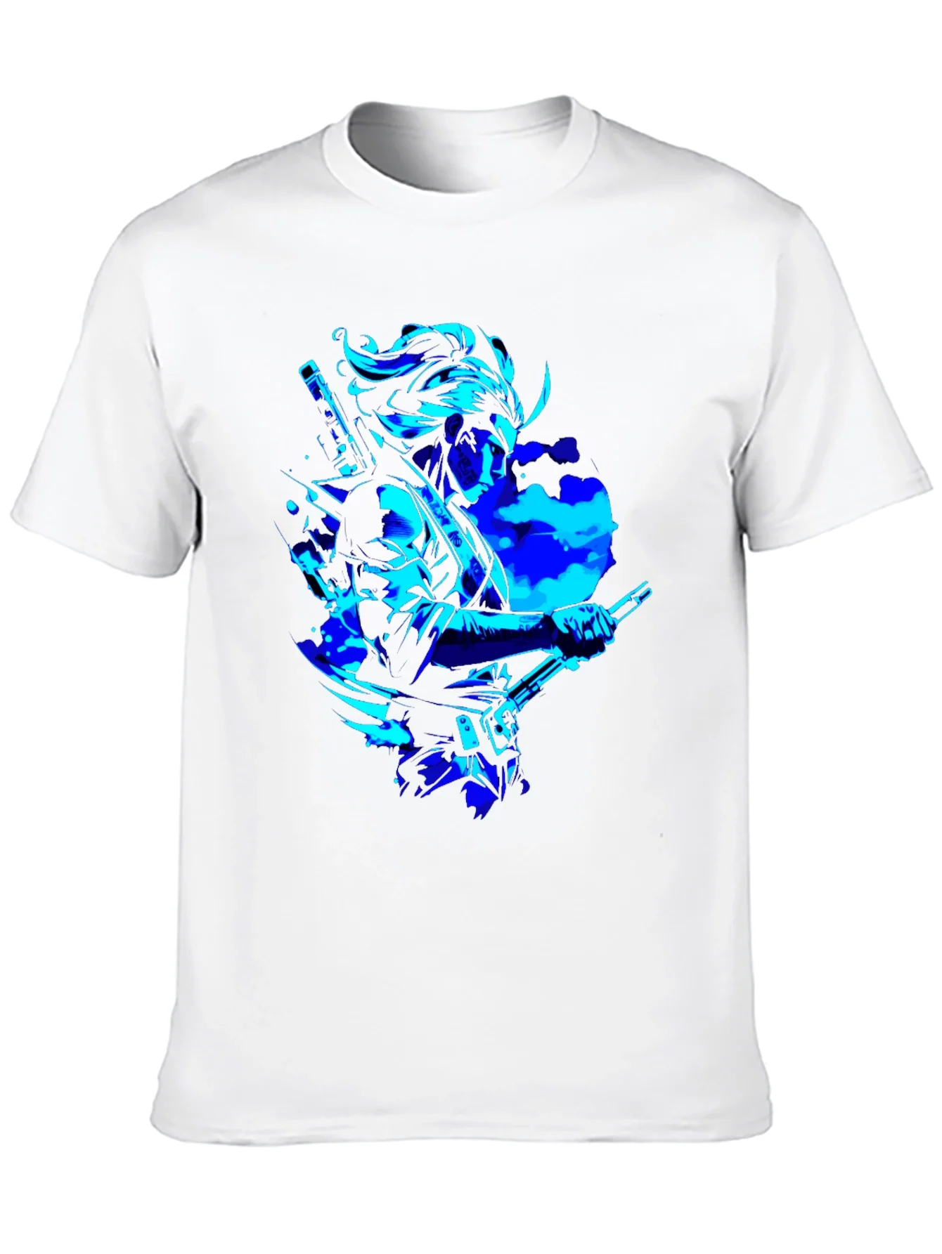 Camiseta Negra con Dise?o Samurai en Azul Ne¨®n