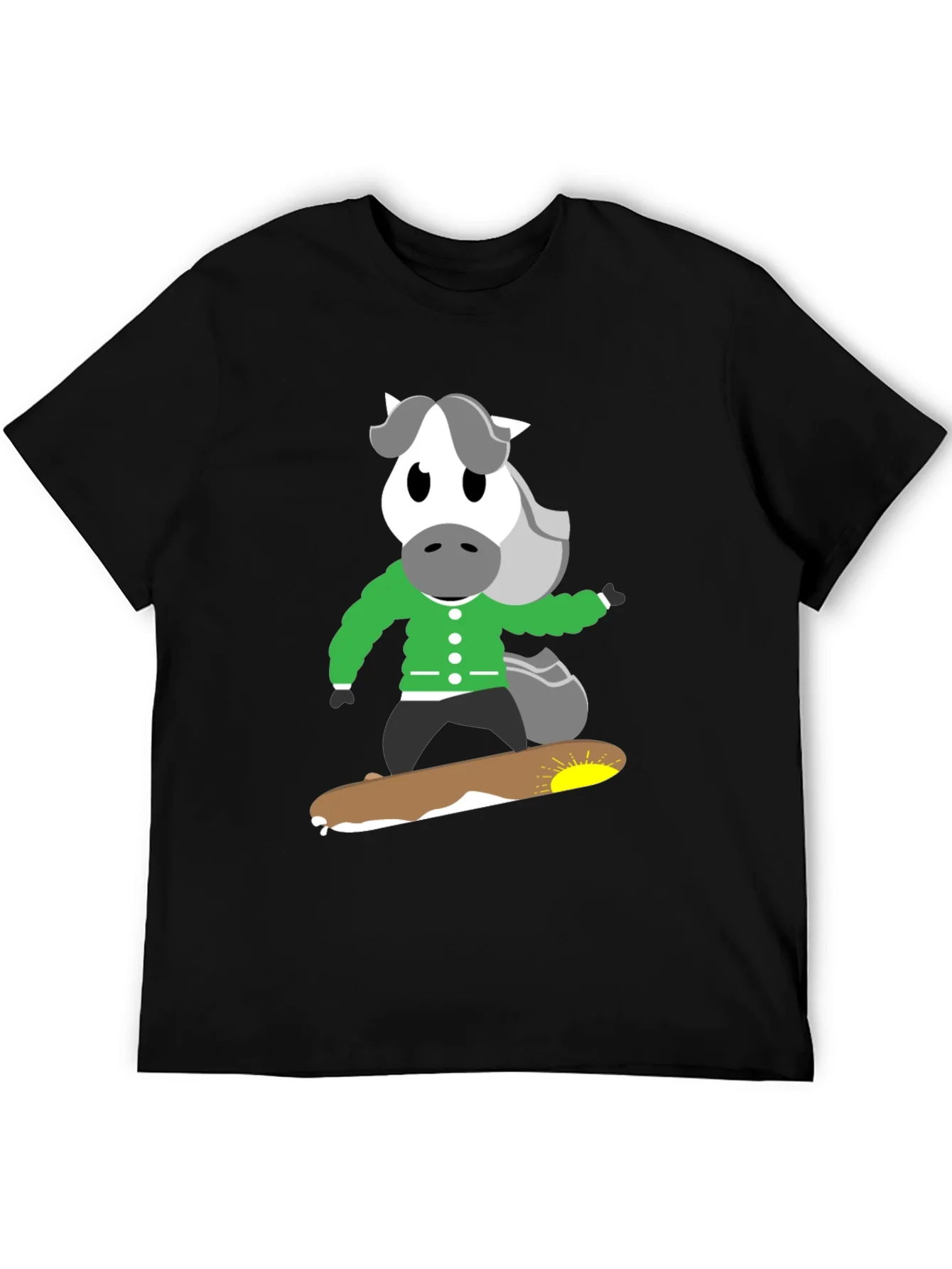 Rebbecca Horse on Skateboard Black T-Shirt