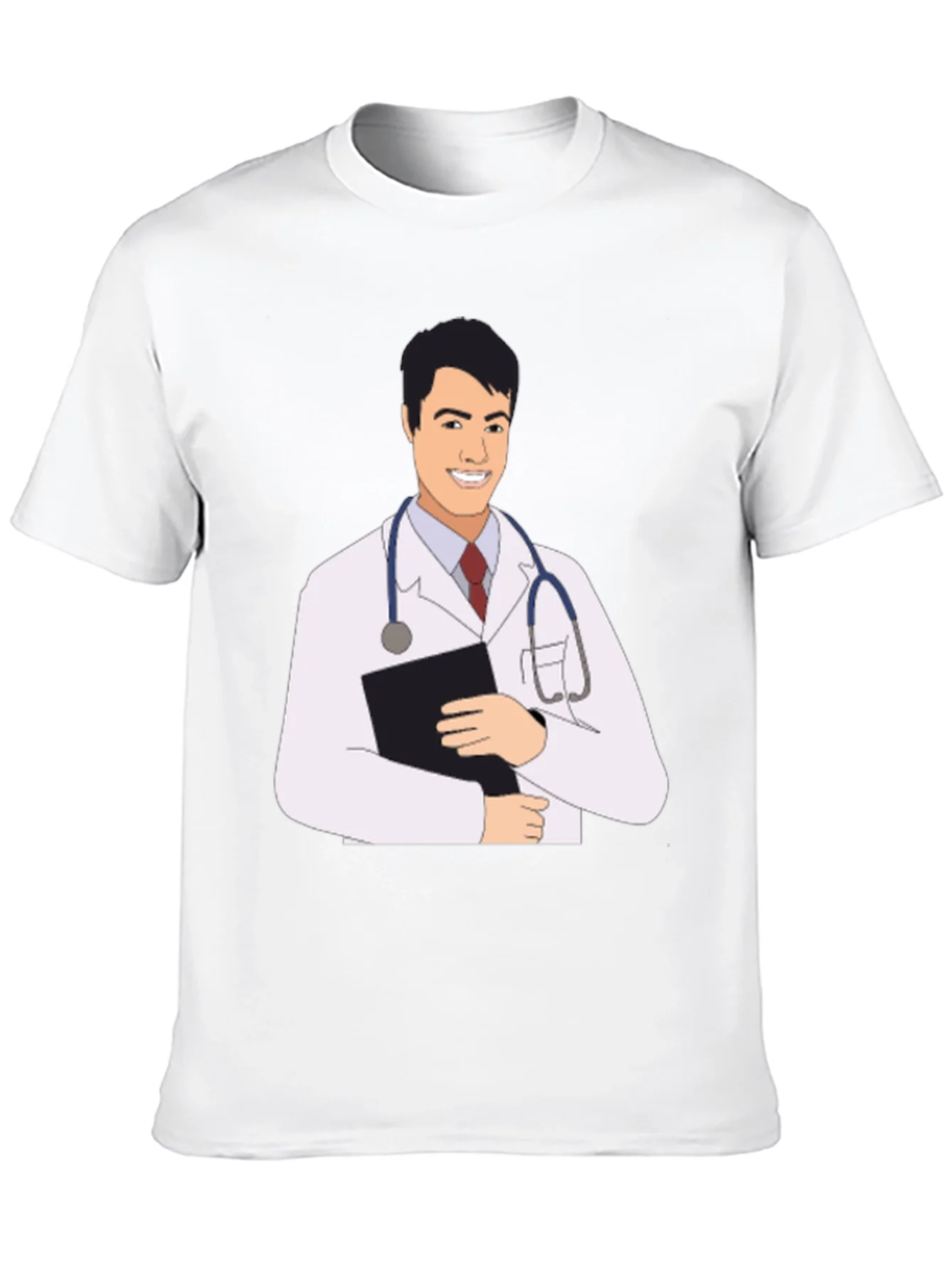 Camiseta Negra con Estampado de M¨¦dico Sonriente