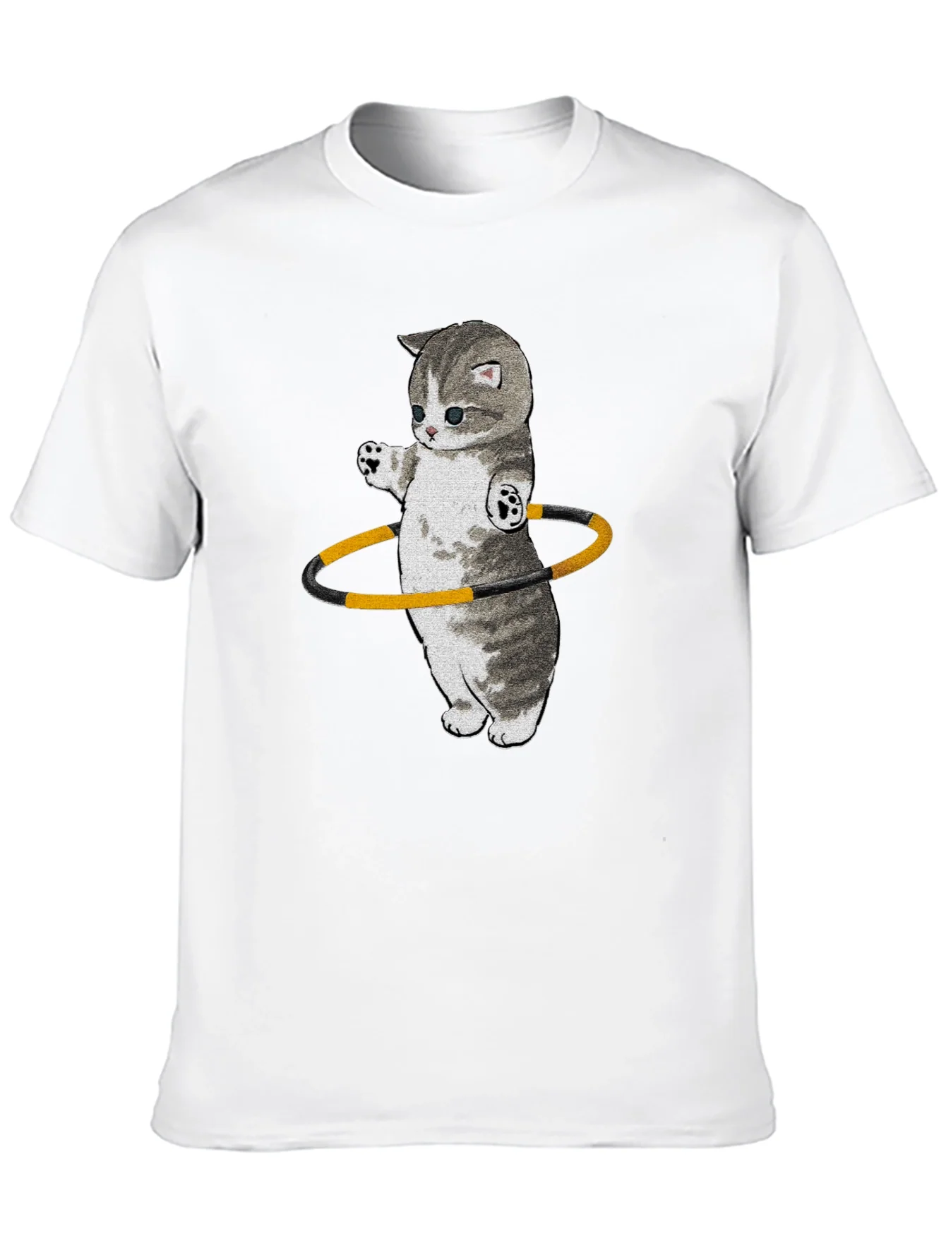 Camiseta Negra con Gato Bailando Hula Hoop