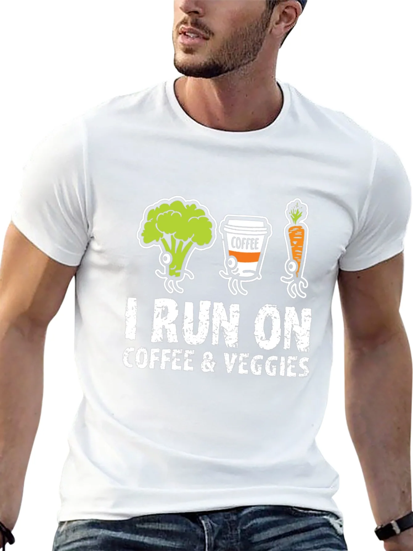 Rebbecca I Run on Coffee & Veggies Graphic T-Shirt