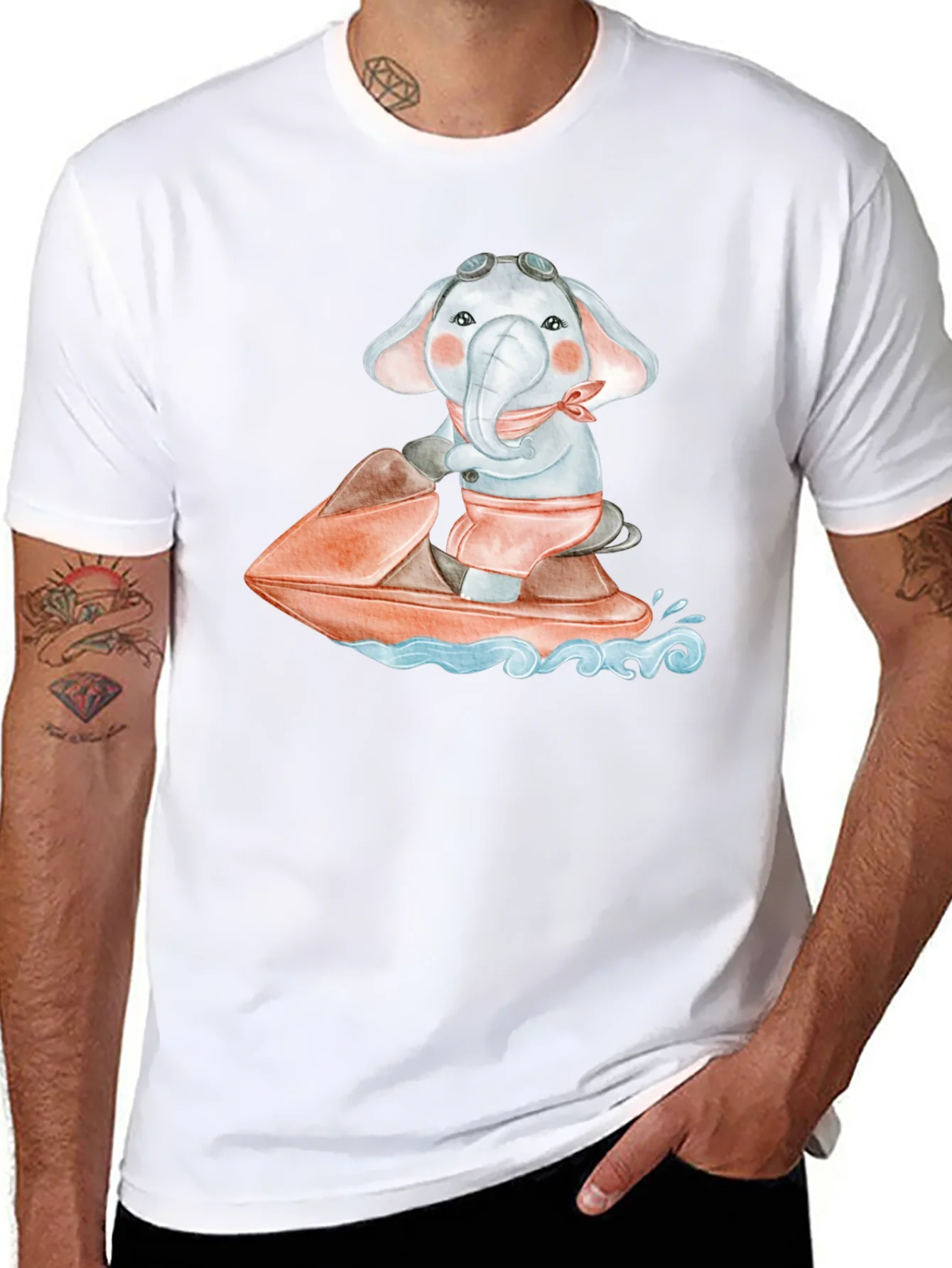 Camiseta Negra con Elefante en Moto Acu¨¢tica