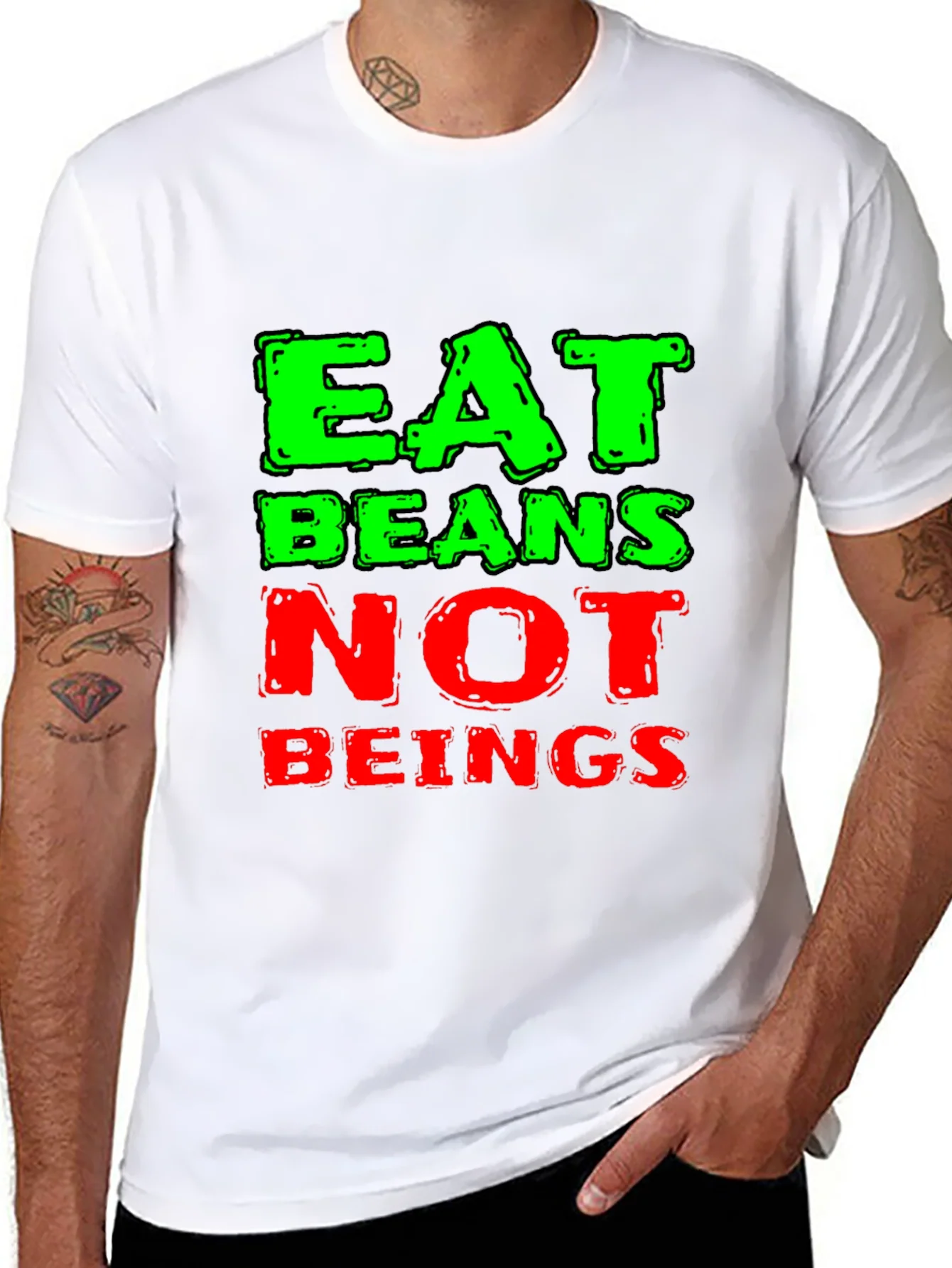 Rebbecca Eat Beans Not Beings Black Graphic T-Shirt