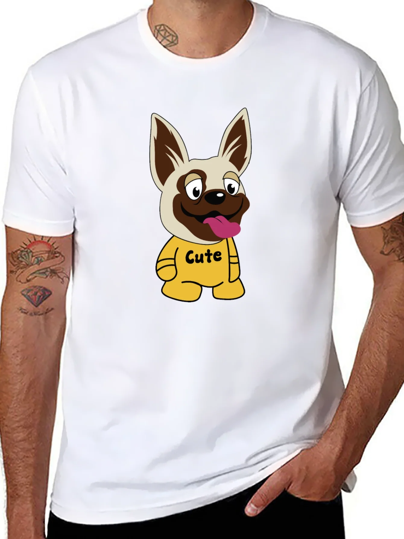 Camiseta Negra con Estampado de Perrito Cute