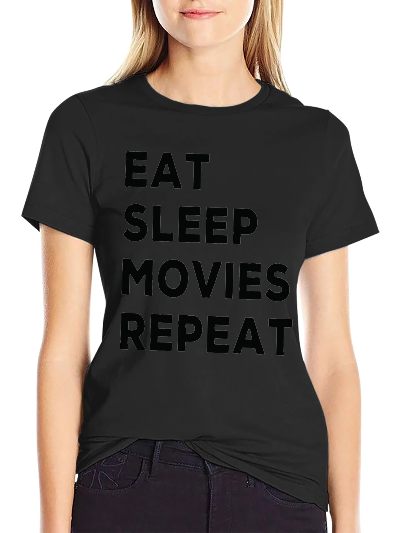 Camiseta Negra: Eat Sleep Movies Repeat