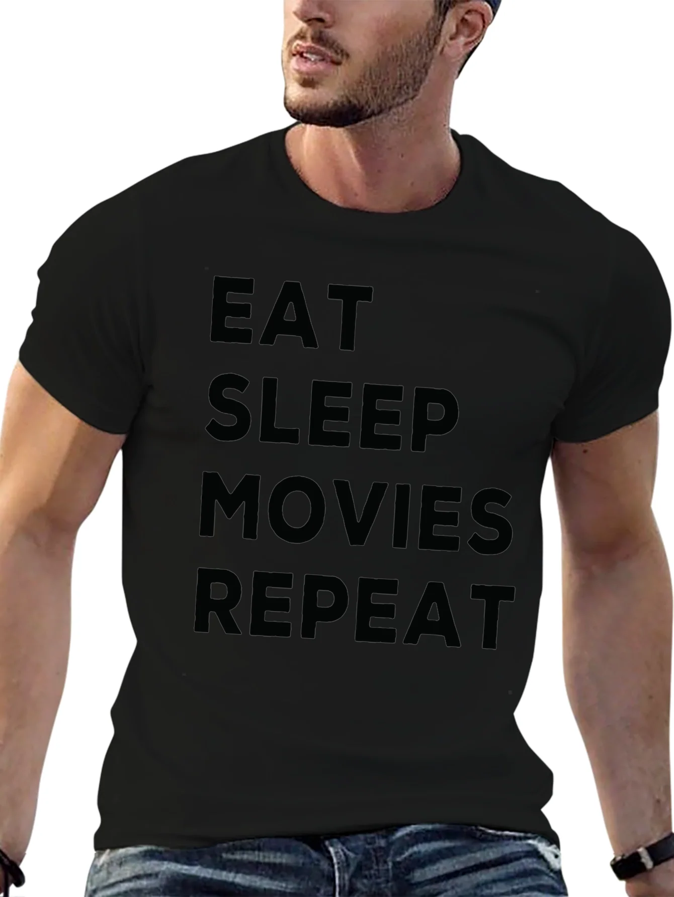 Camiseta Negra: Eat Sleep Movies Repeat