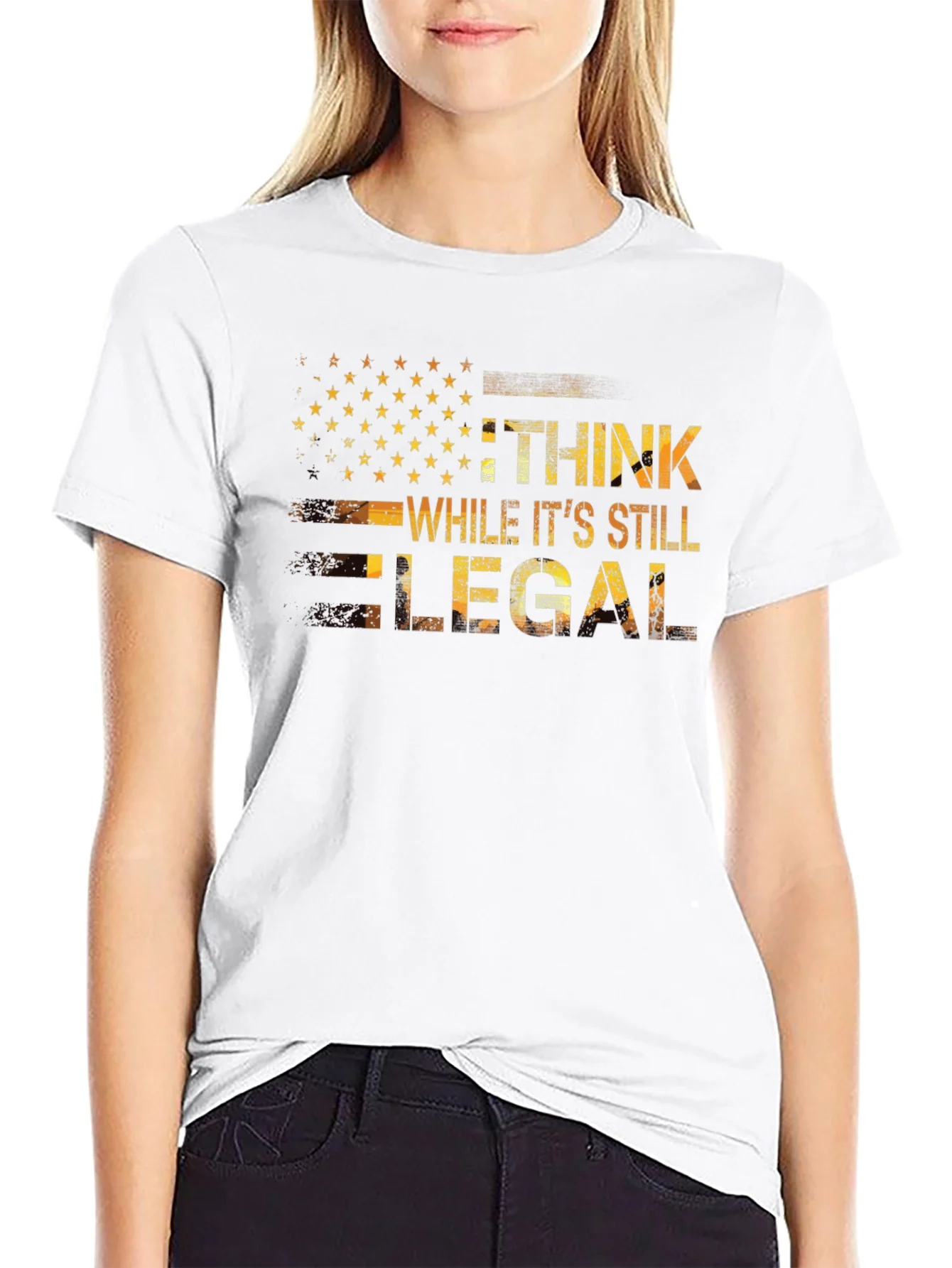 Camiseta Negra con Dise?o Patri¨®tico Piensa Legal