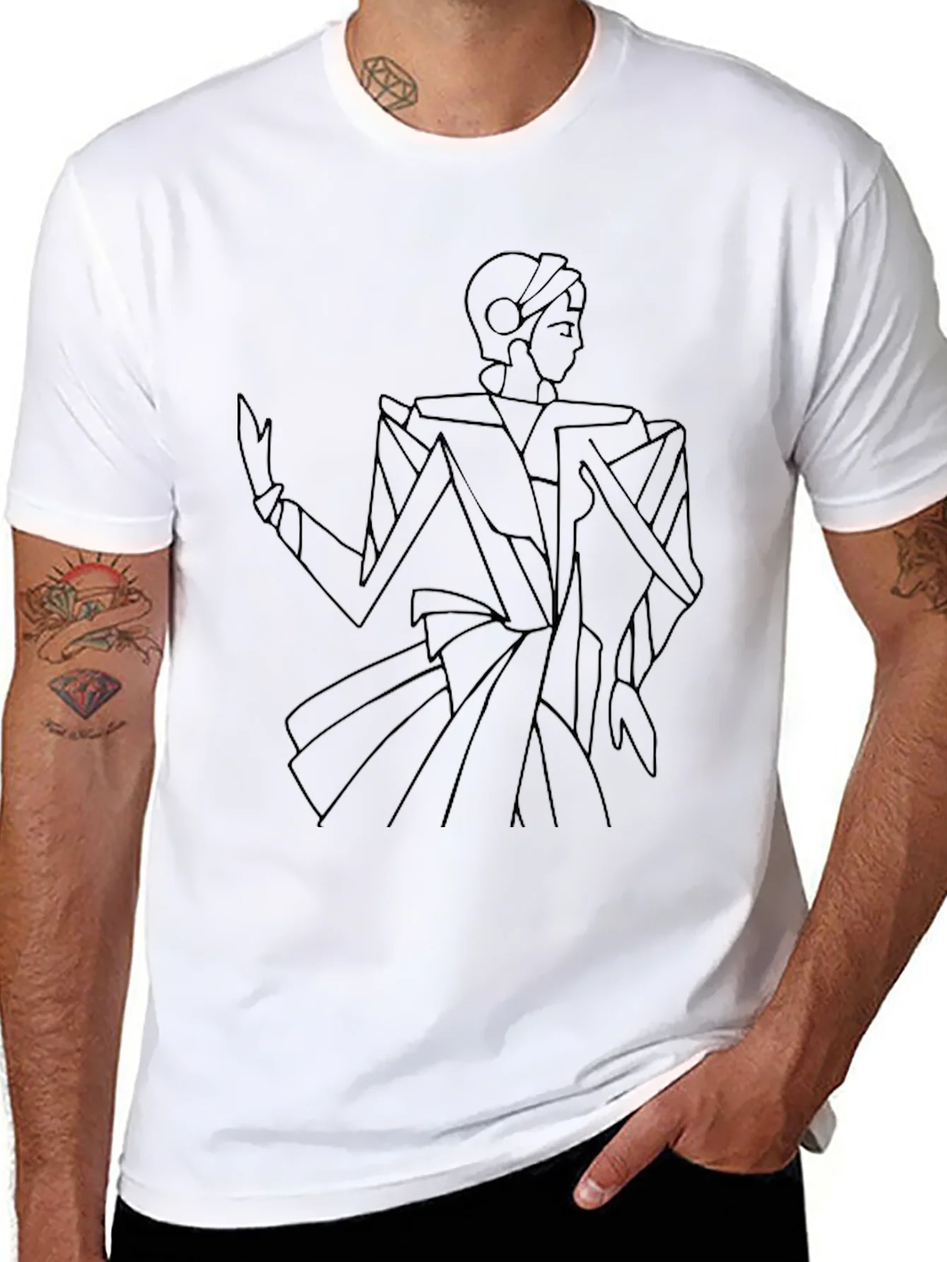 Camiseta Negra Hombre - Dise?o Abstracto Figura Femenina
