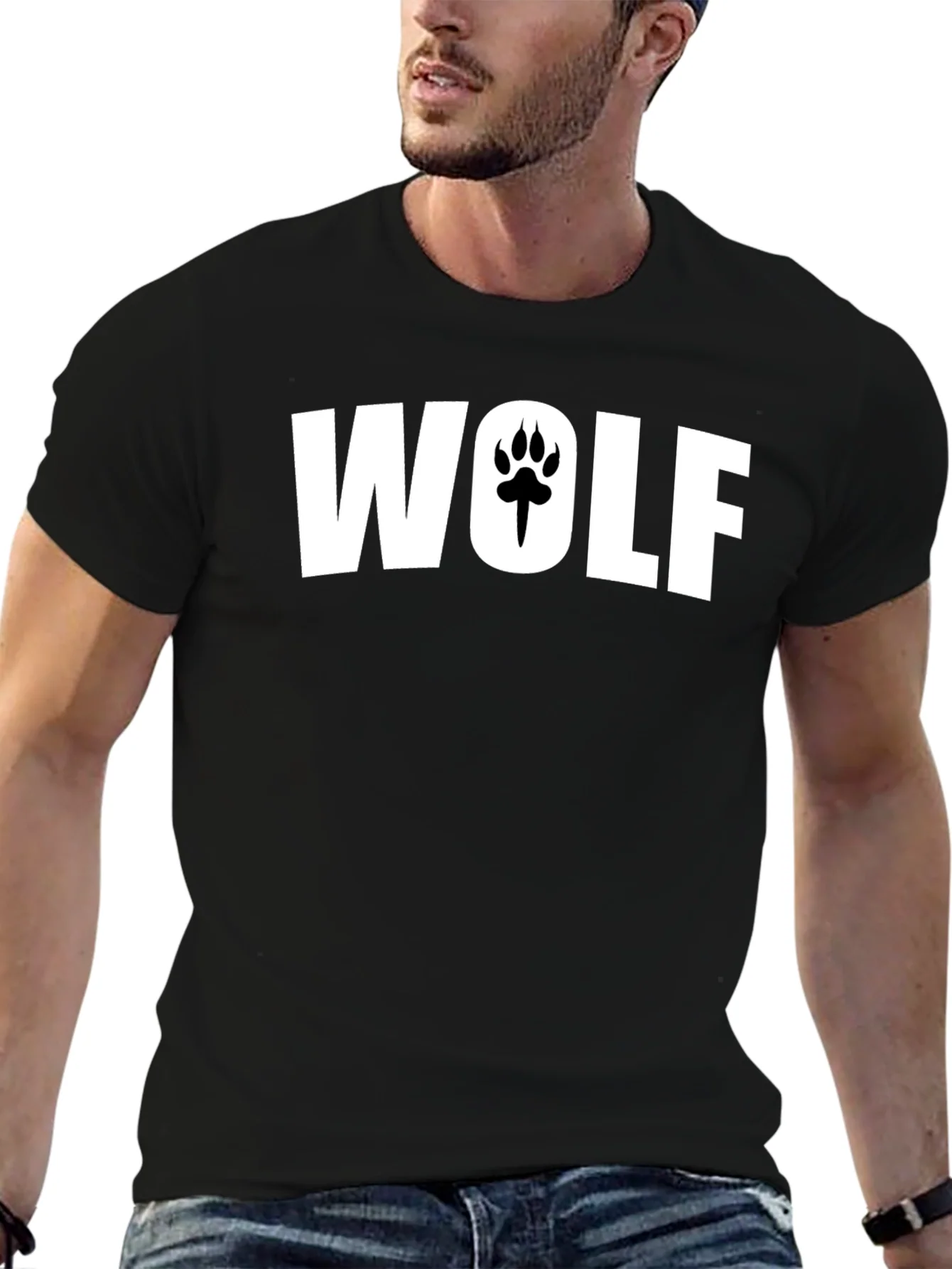 Camiseta Negra Hombre Wolf con Huella