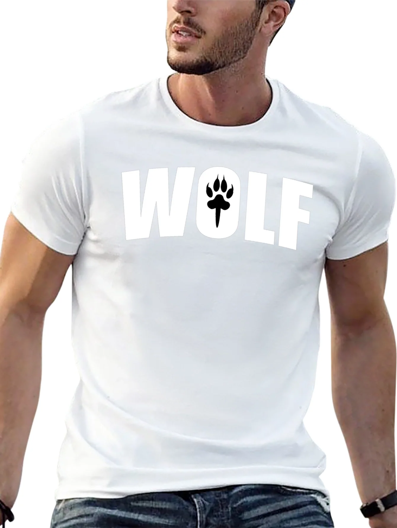 Camiseta Negra Hombre Wolf con Huella