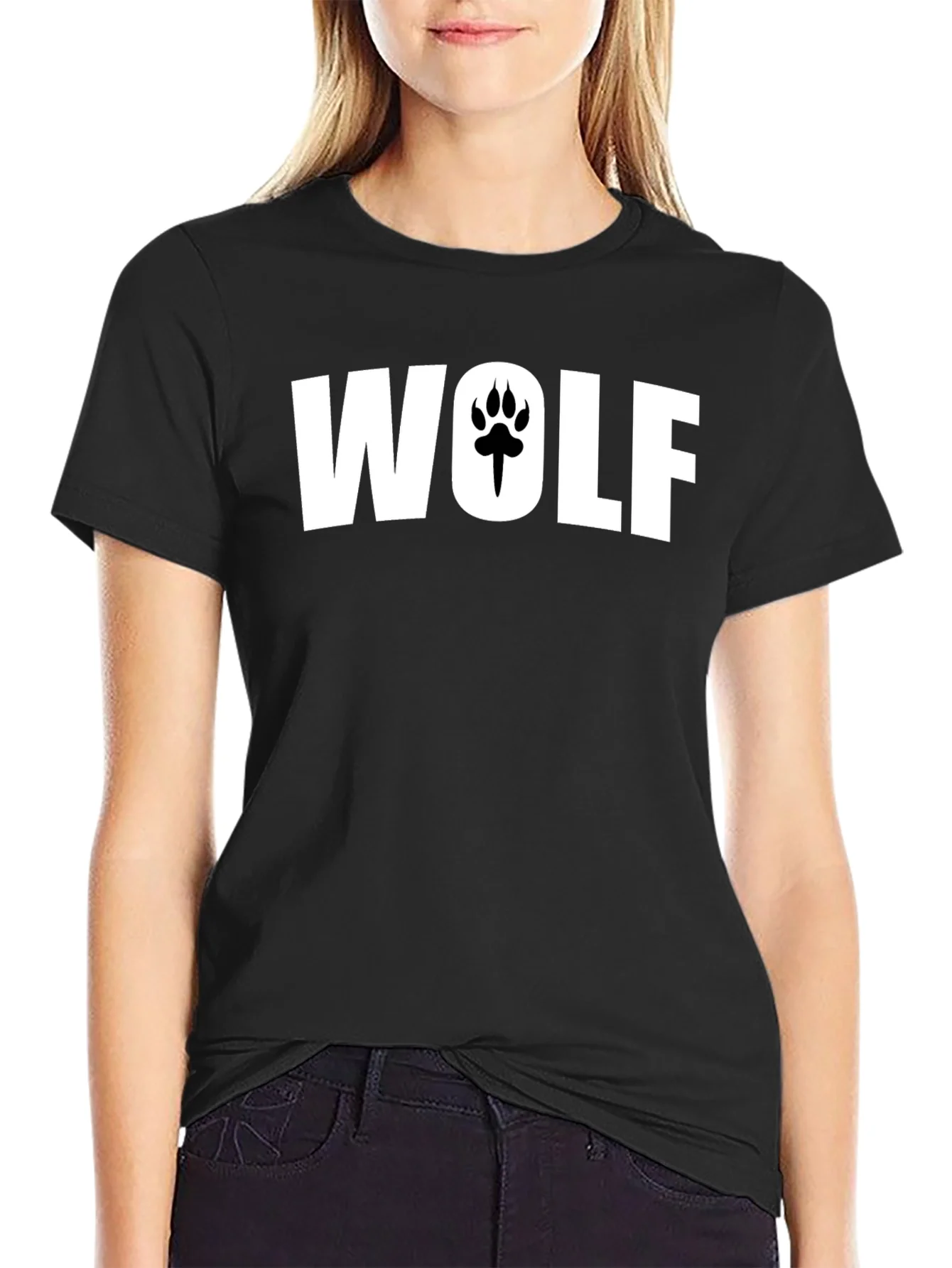 Camiseta Negra Hombre Wolf con Huella