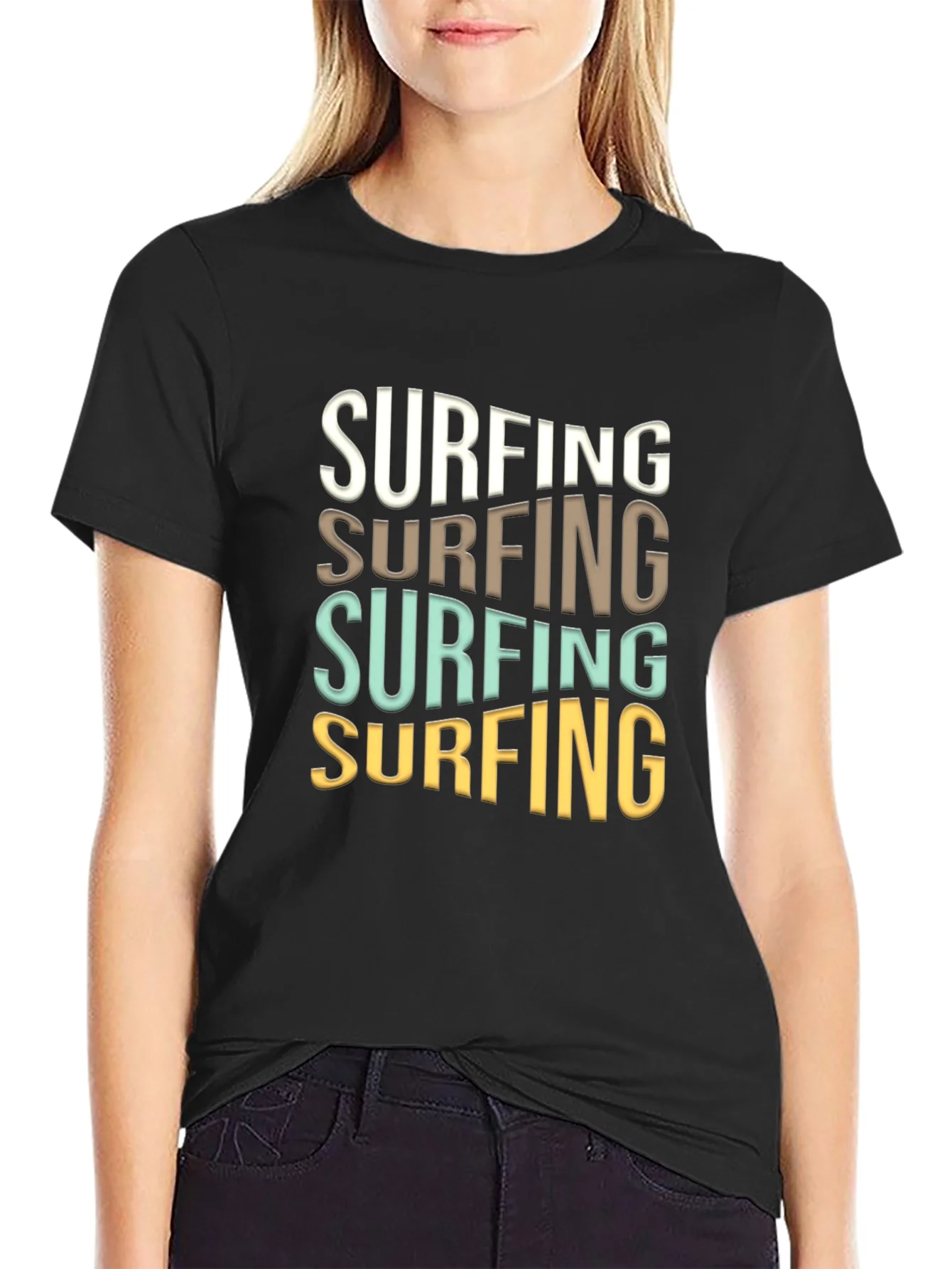 Camiseta Negra Surfing Estilo Retro