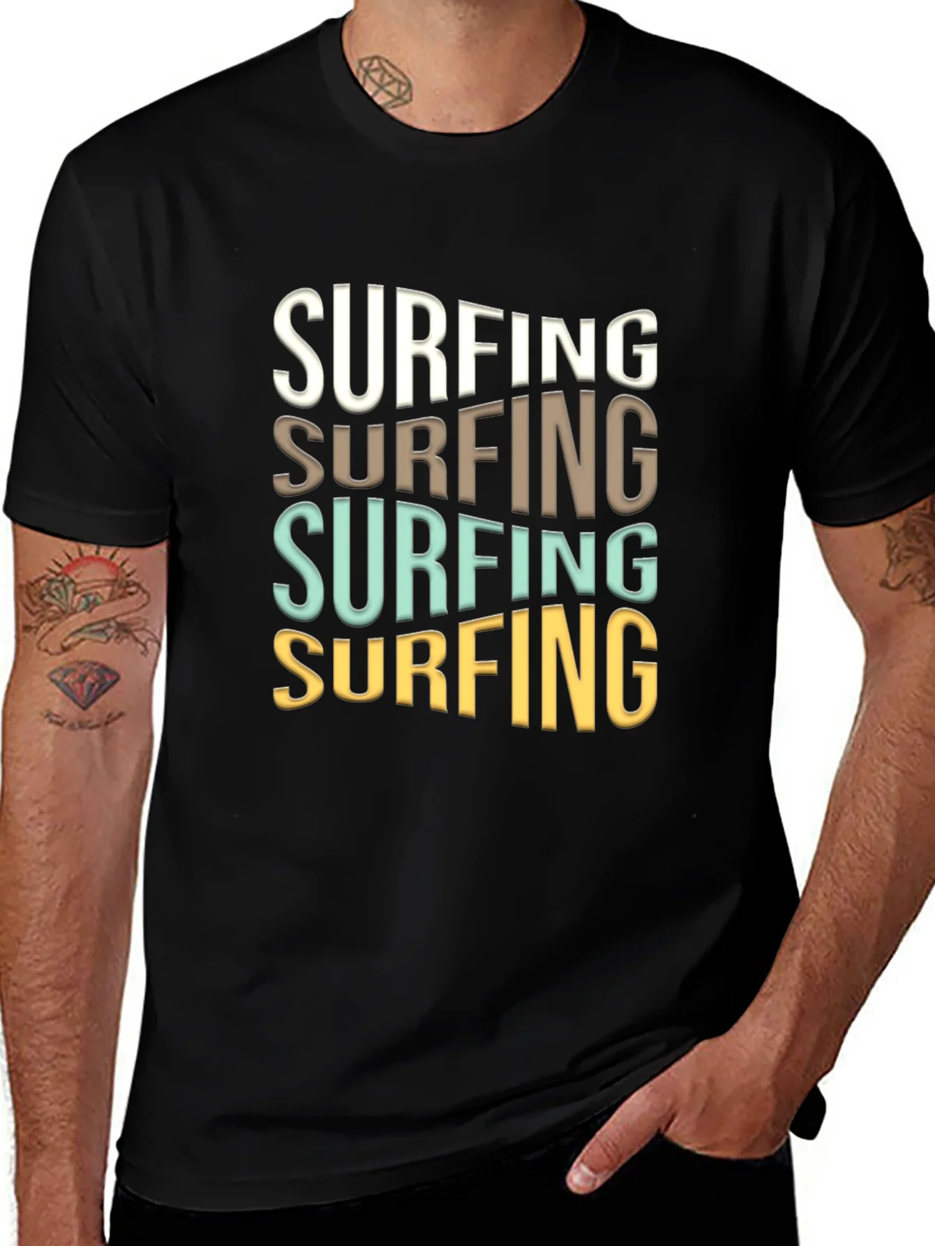Camiseta Negra Surfing Estilo Retro