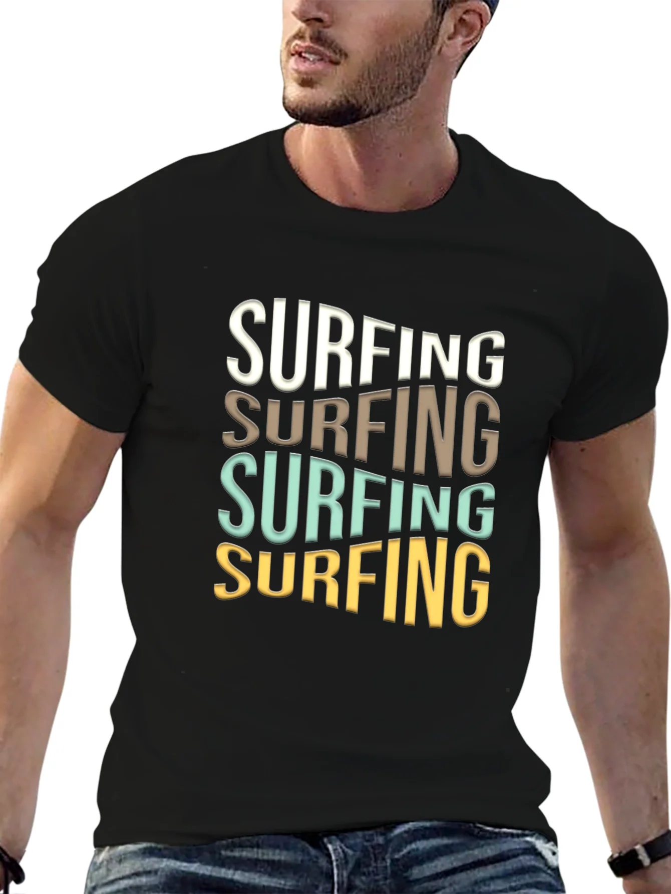 Camiseta Negra Surfing Estilo Retro