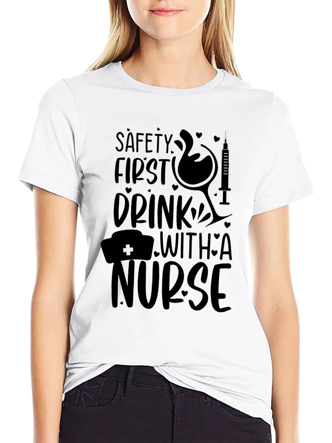 Camiseta Negra: Seguridad Primero ?Bebe con una Enfermera!