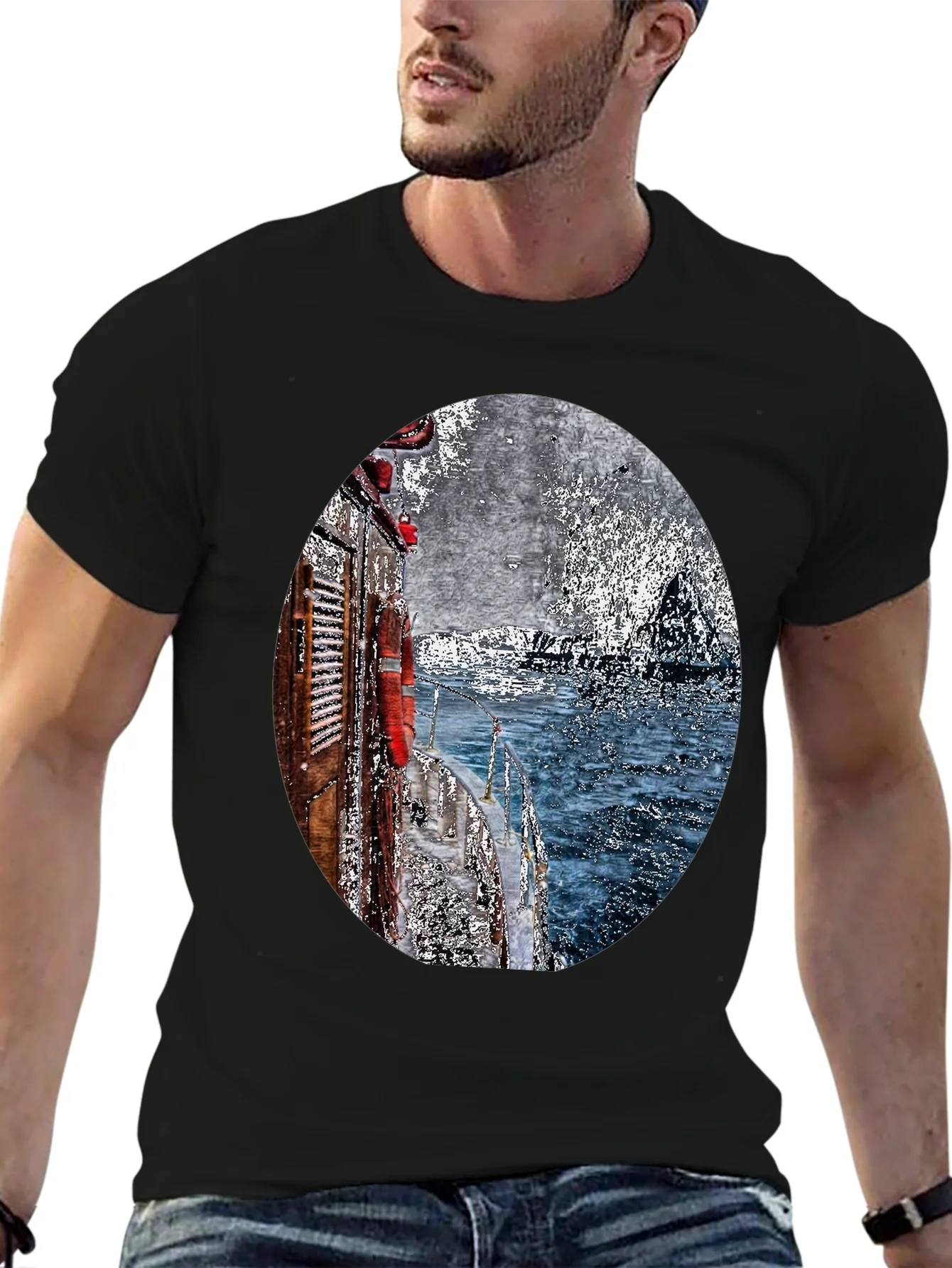 Rebbecca Boat Painting Graphic Tee - Black