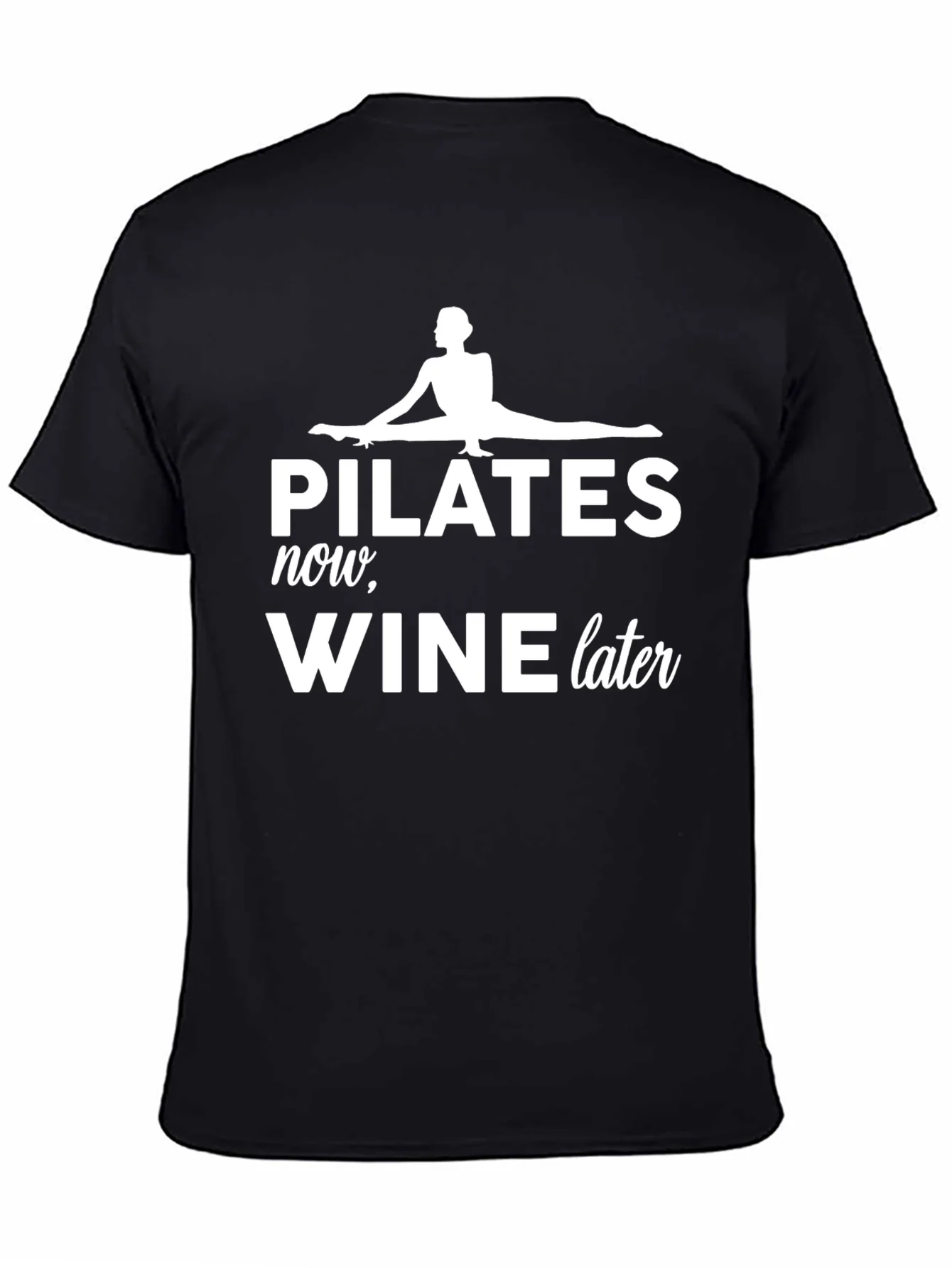 Camiseta Negra Pilates Now Wine Later
