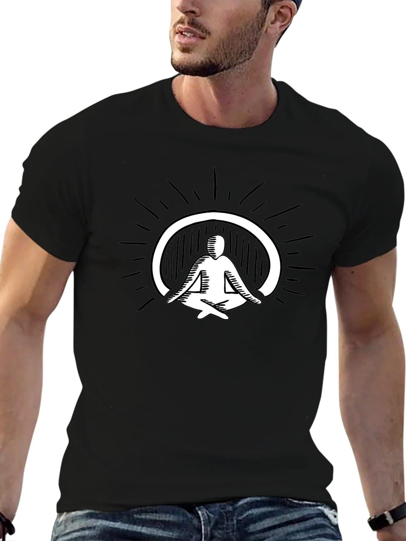 Camiseta Negra Hombre con Dise?o Yoga Meditaci¨®n