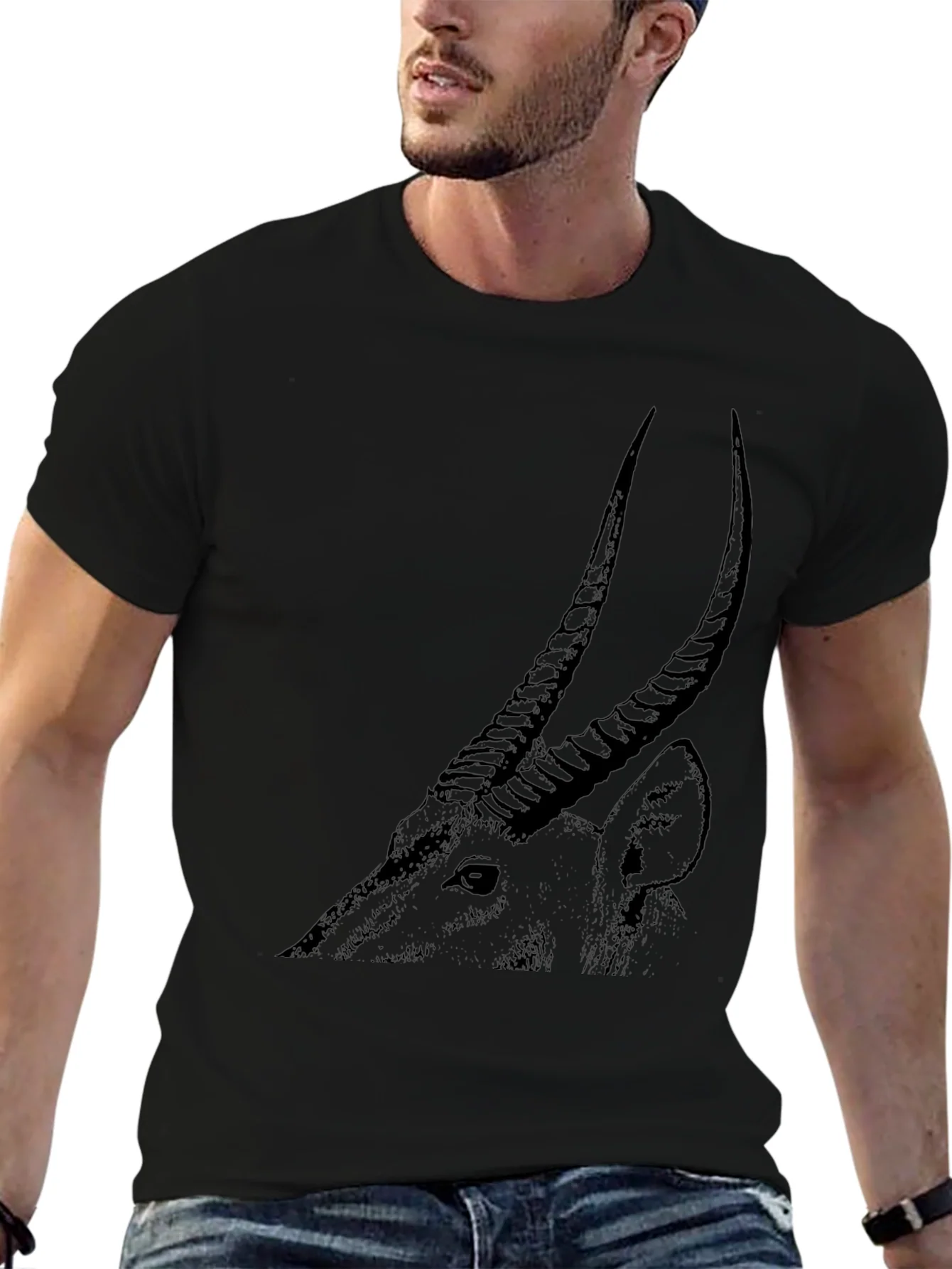 Camiseta Negra Hombre Dibujo Ant¨ªlope Estilizado