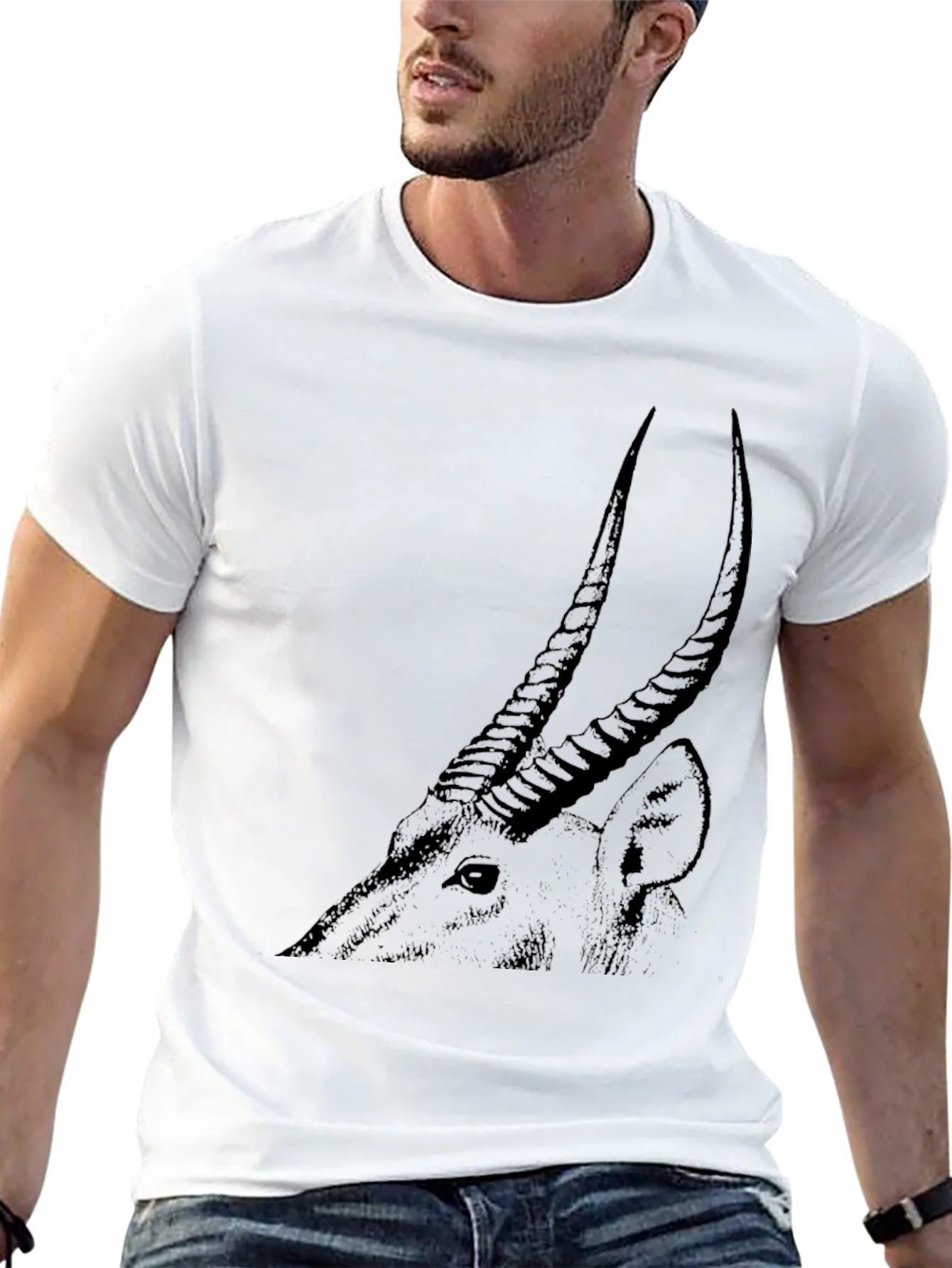 Camiseta Negra Hombre Dibujo Ant¨ªlope Estilizado