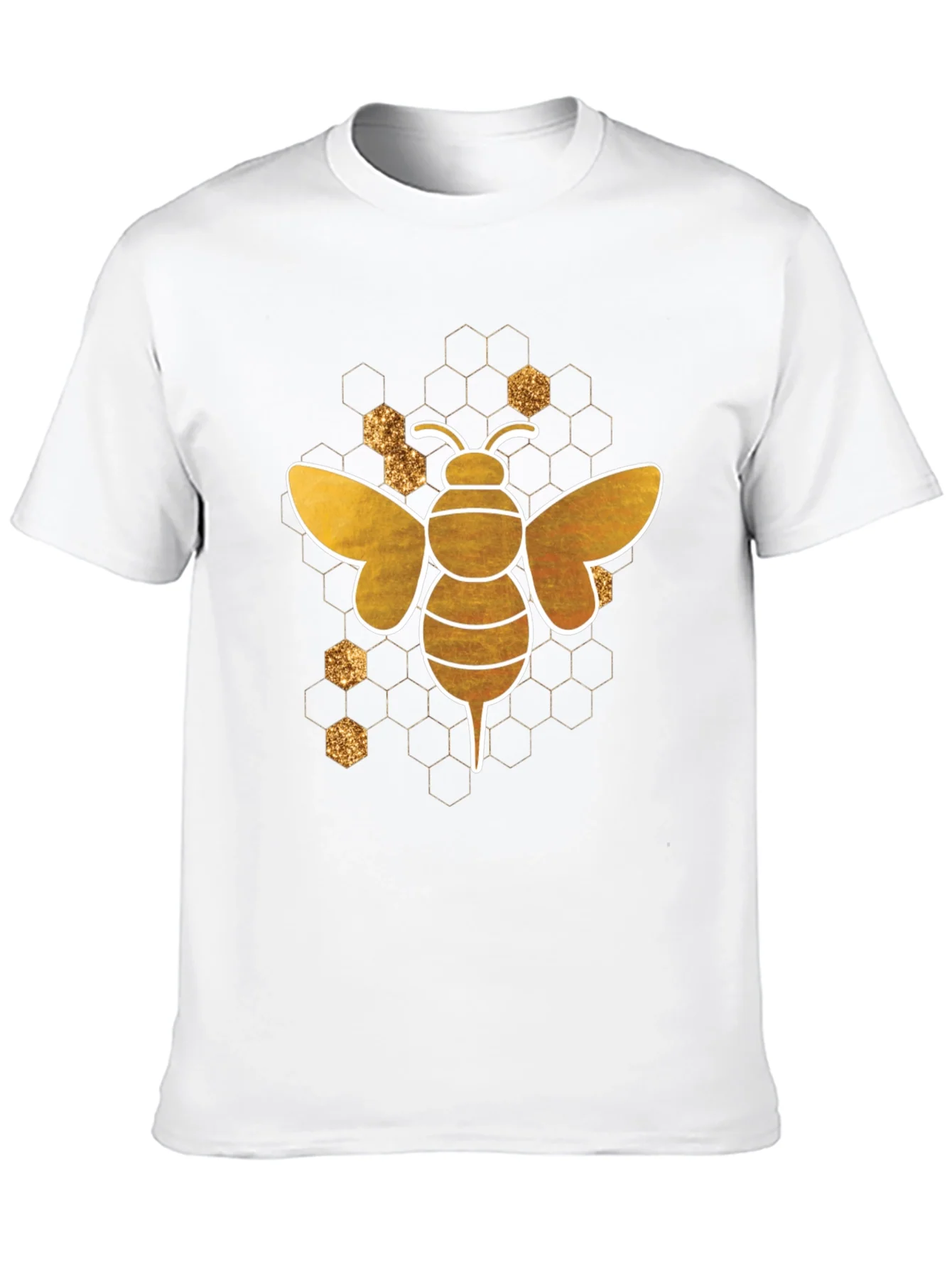 Camiseta Negra Abeja Dorada Dise?o Panal Hombre