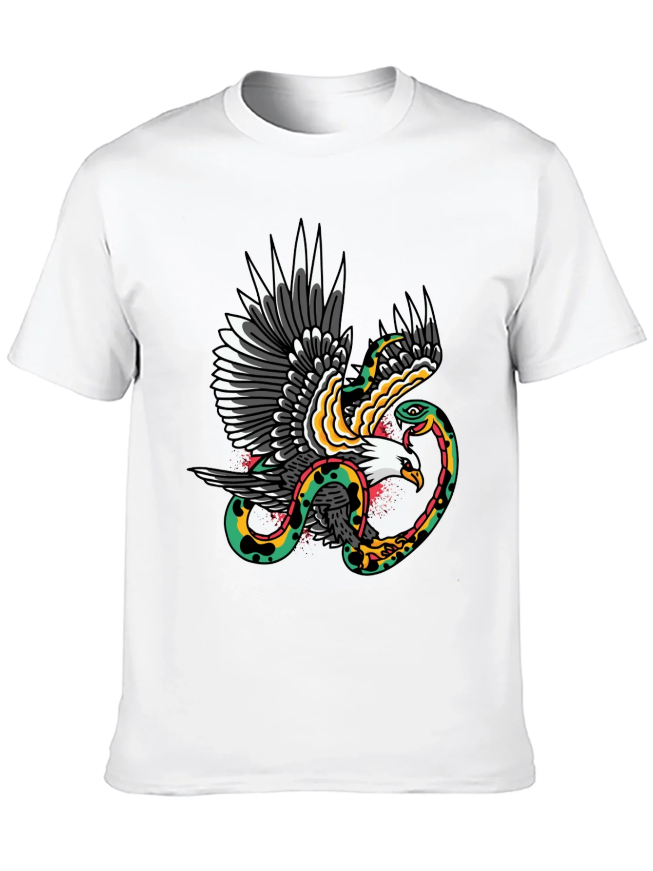 Camiseta Negra con Estampado de ¨¢guila y Serpiente