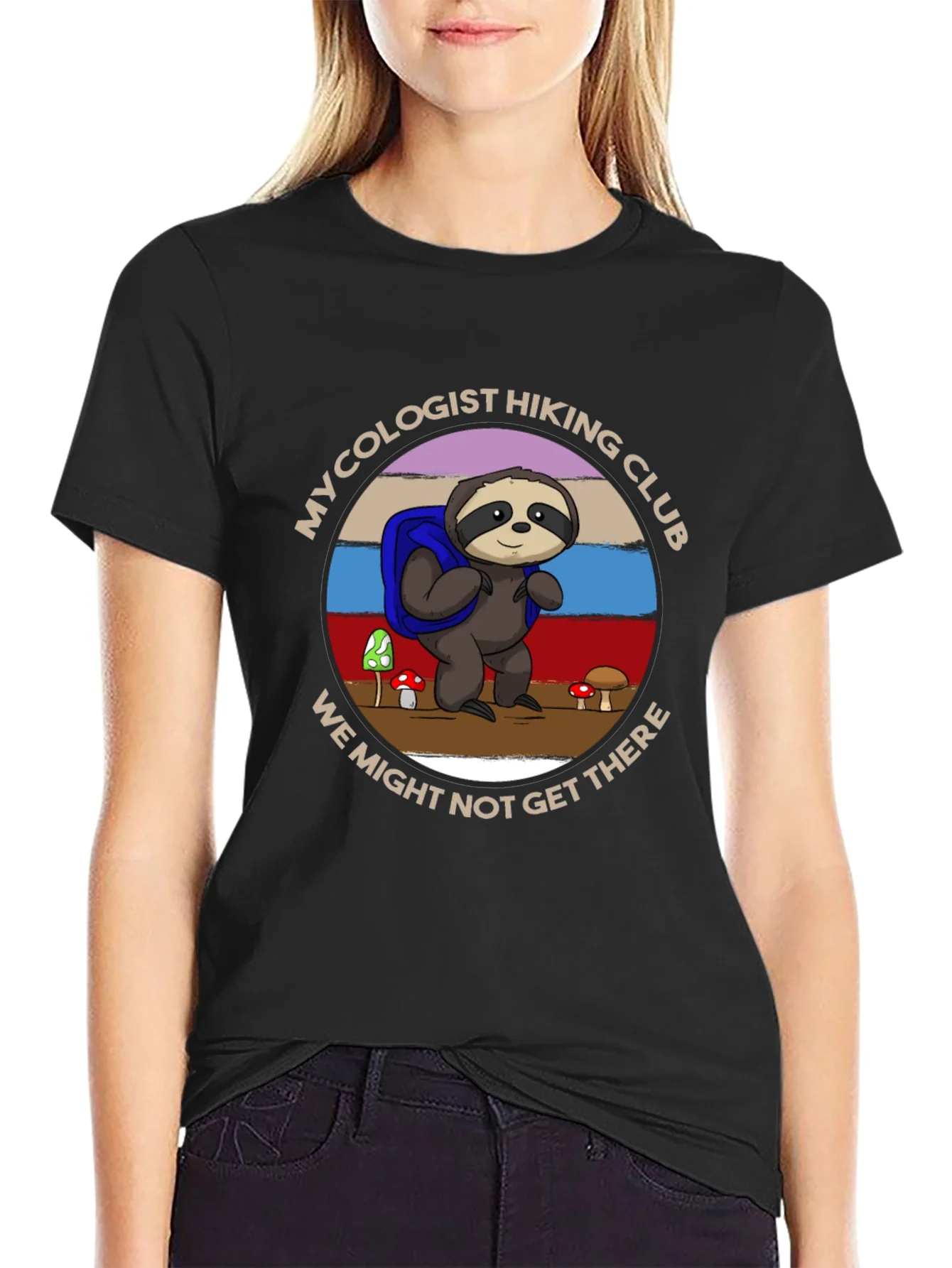 Rebbecca Mycologist Hiking Club Sloth Graphic T-Shirt