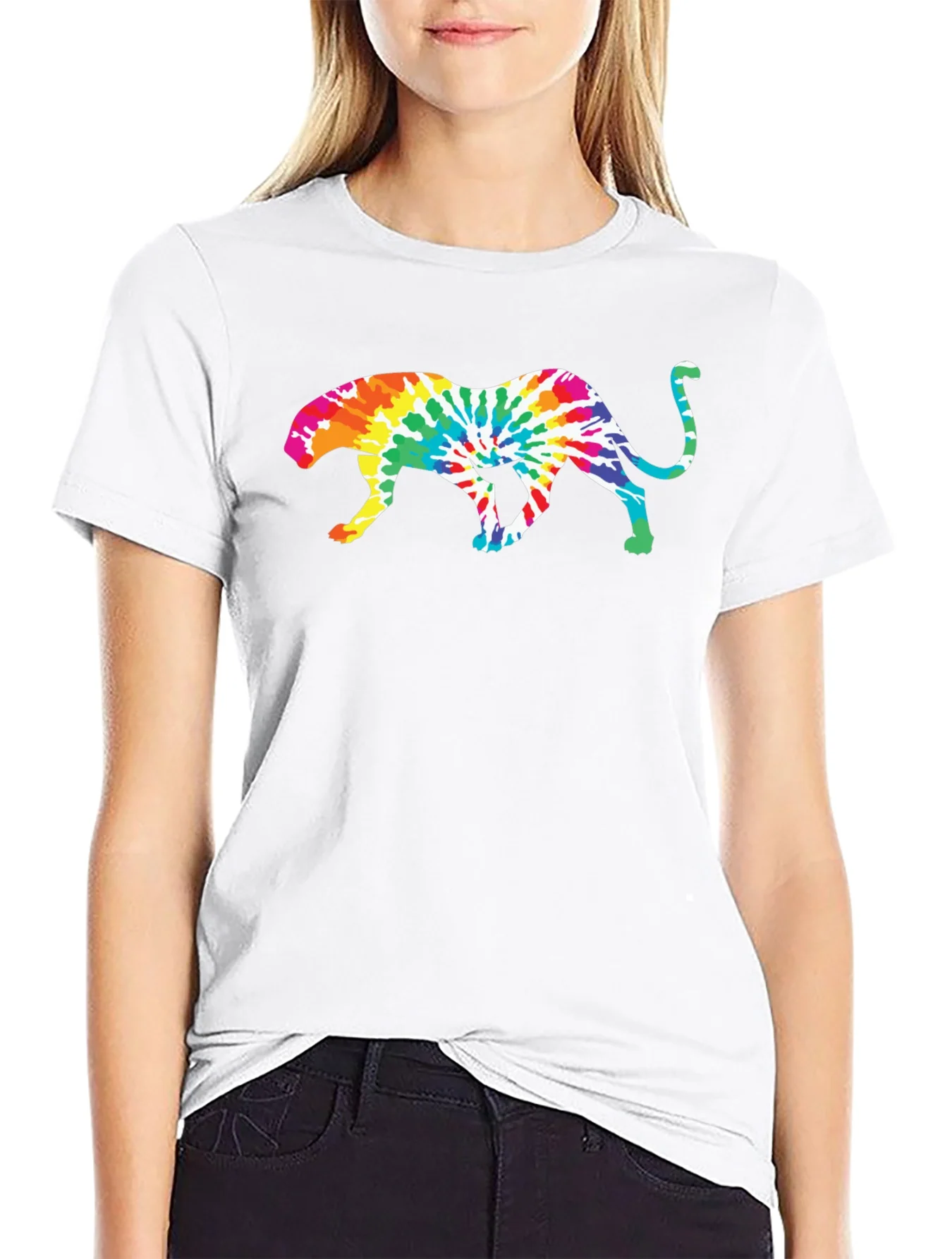 Camiseta Negra con Dise?o de Leopardo Tie-Dye